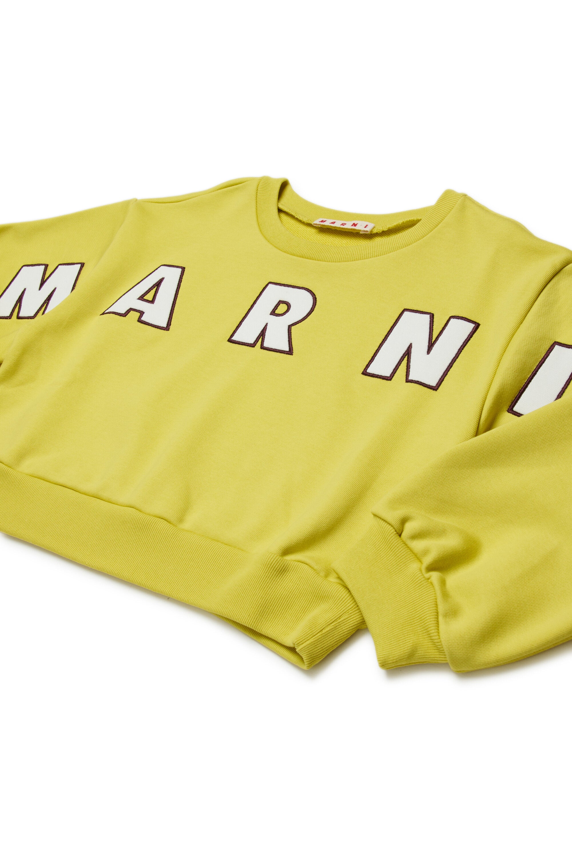 Cropped crew-neck sweatshirt with embroidered Marni patch logo