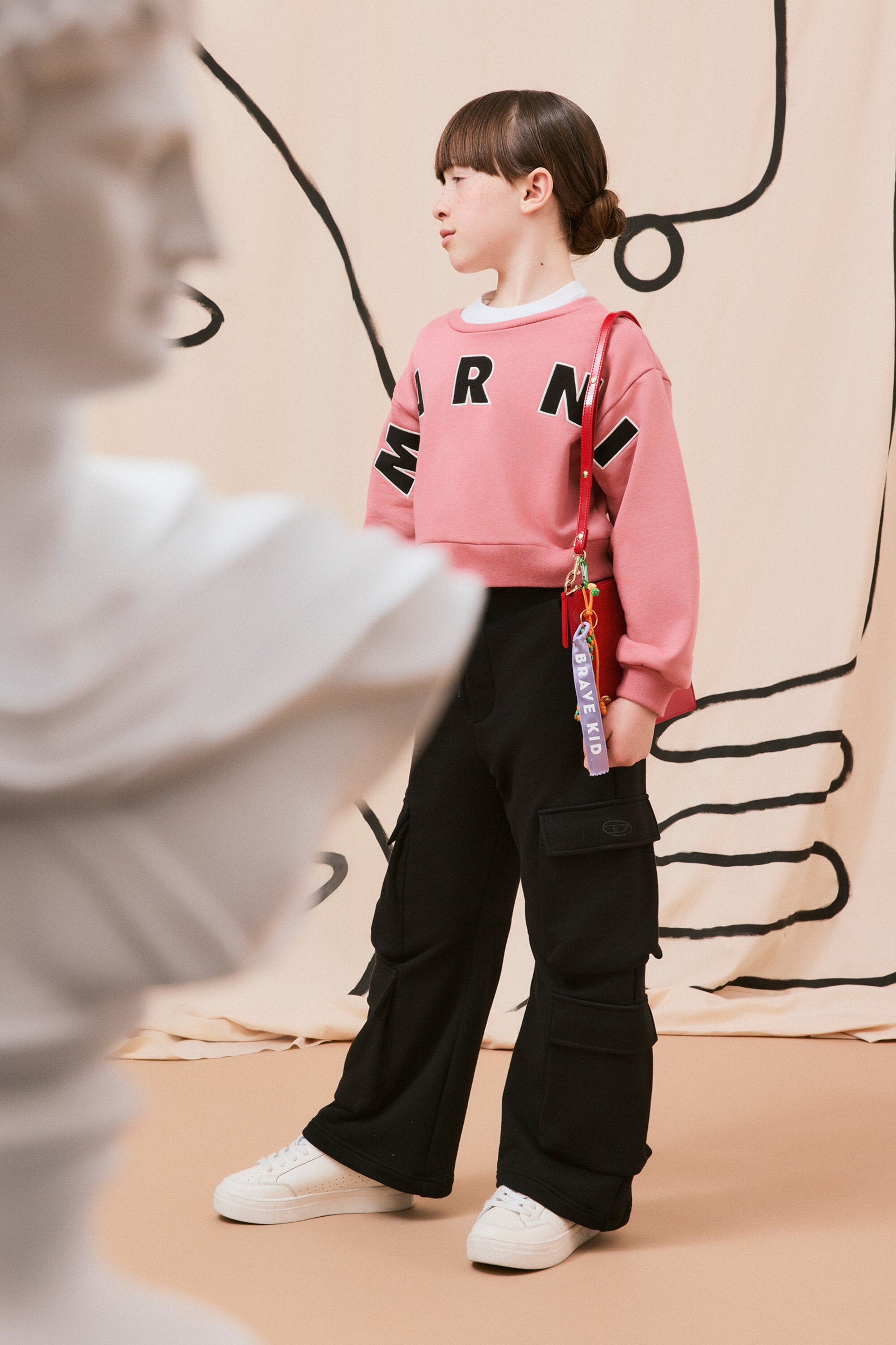 Cropped crew-neck sweatshirt with embroidered Marni patch logo