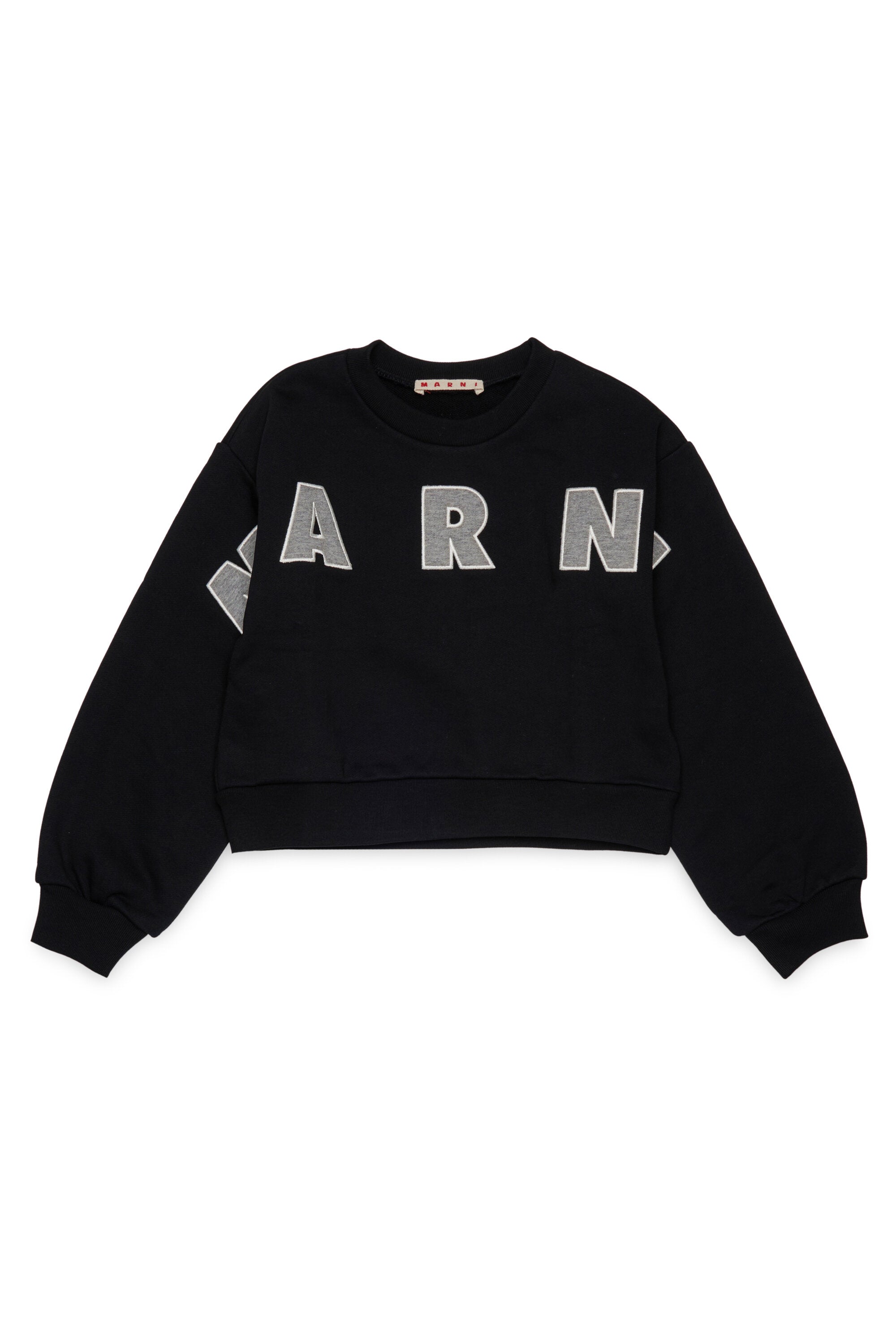 Cropped crew-neck sweatshirt with embroidered Marni patch logo
