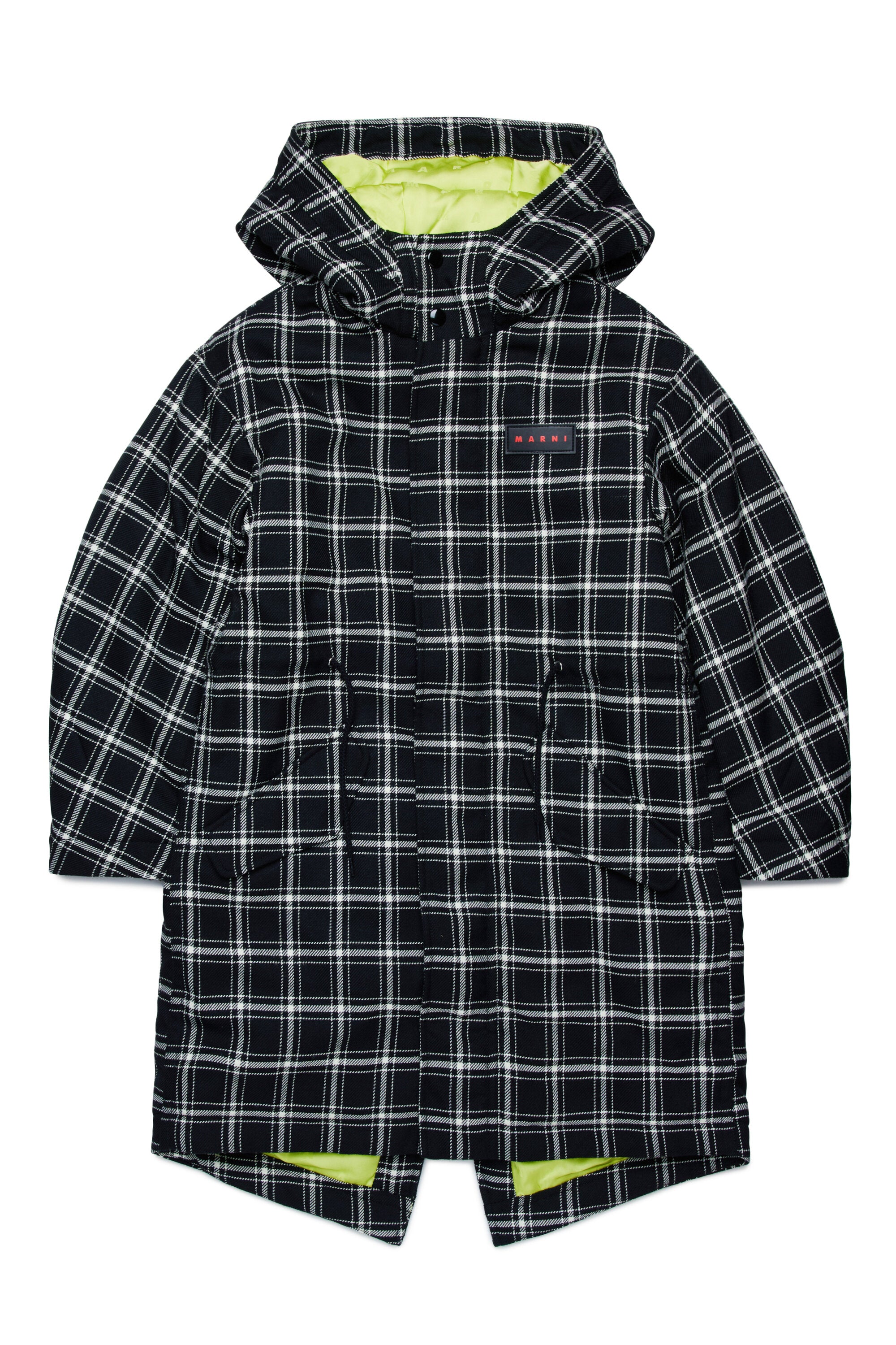 All-over check flannel parka jacket