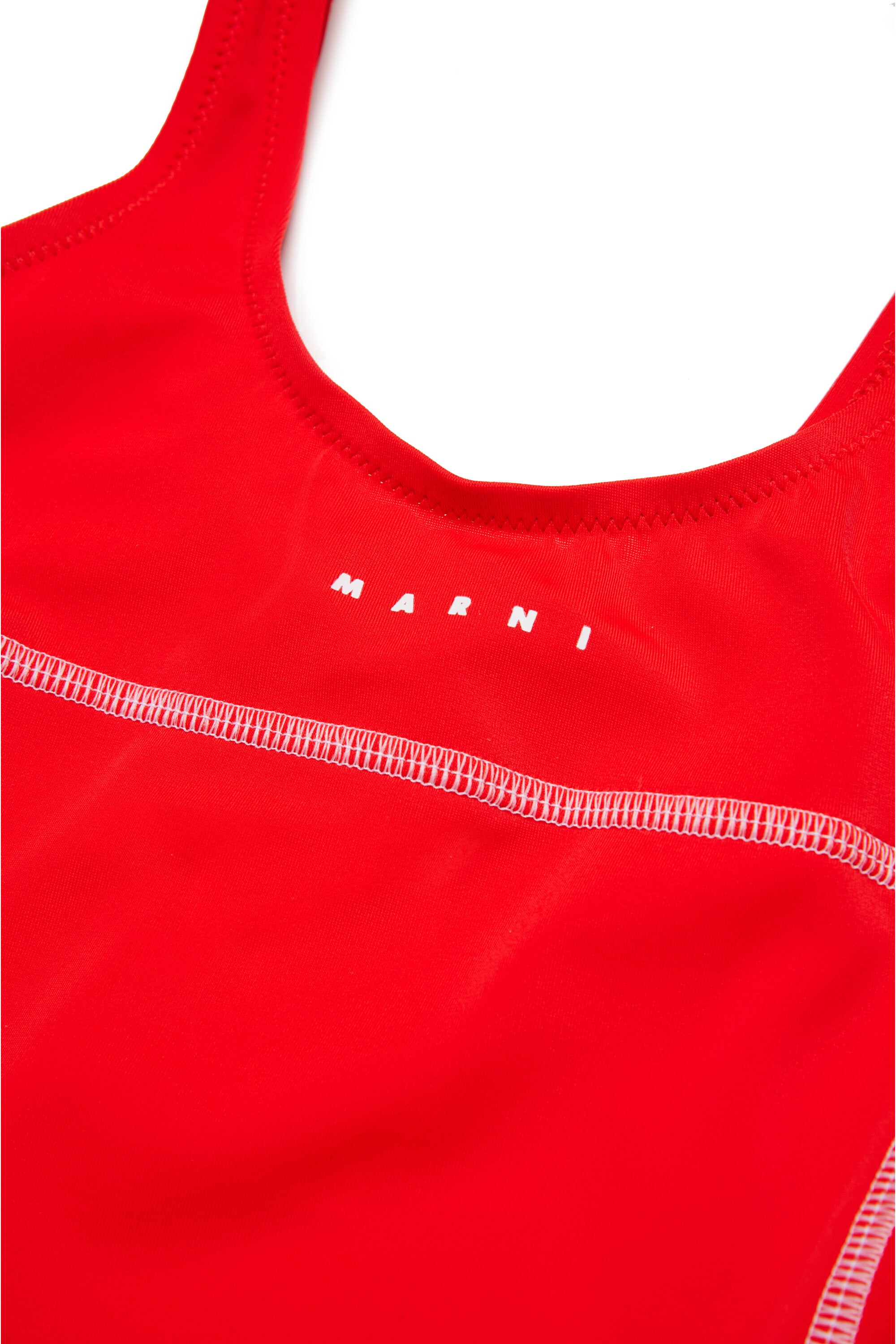 One-piece swimsuit with institutional logo