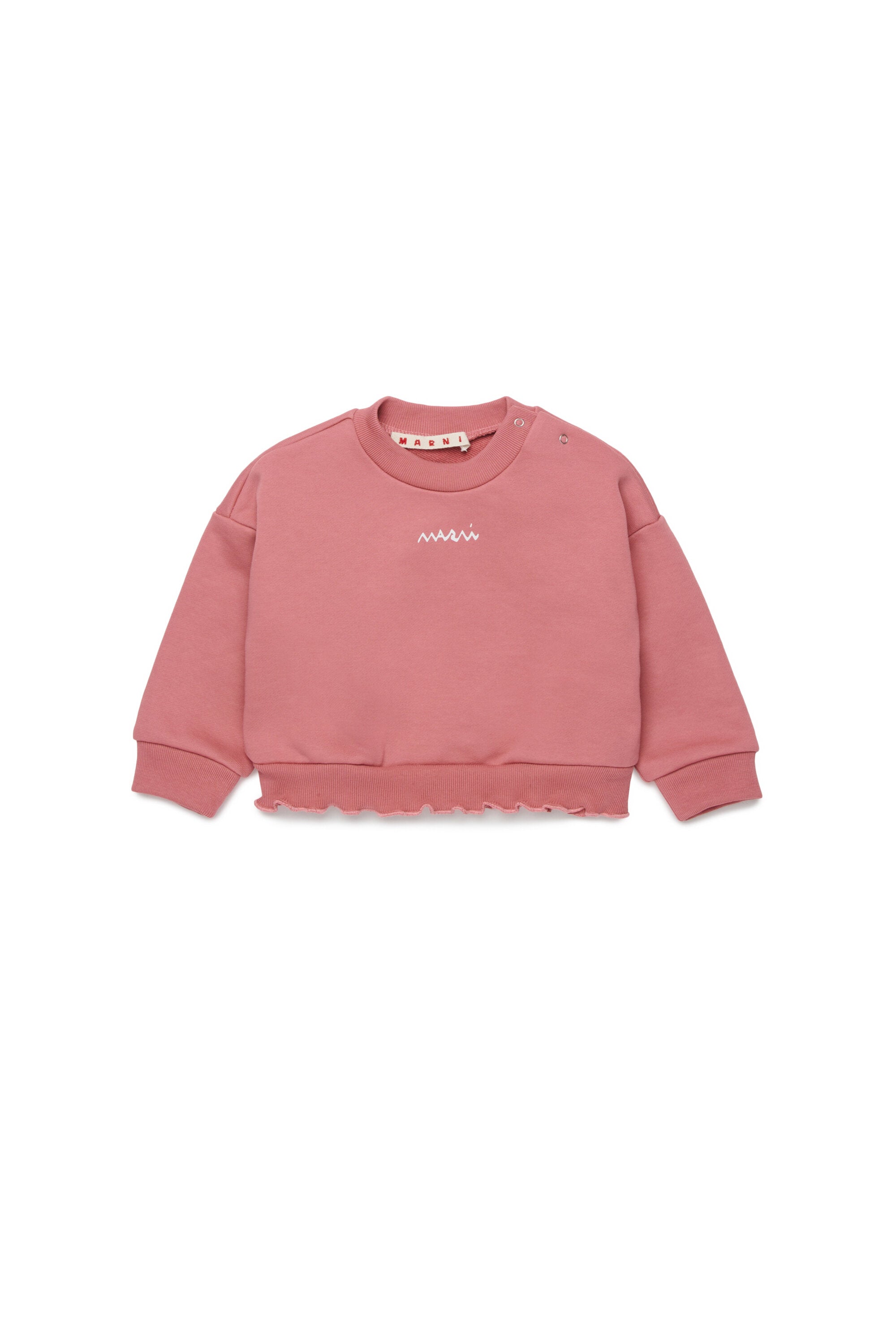 Crew-neck sweatshirt with flounces on the bottom