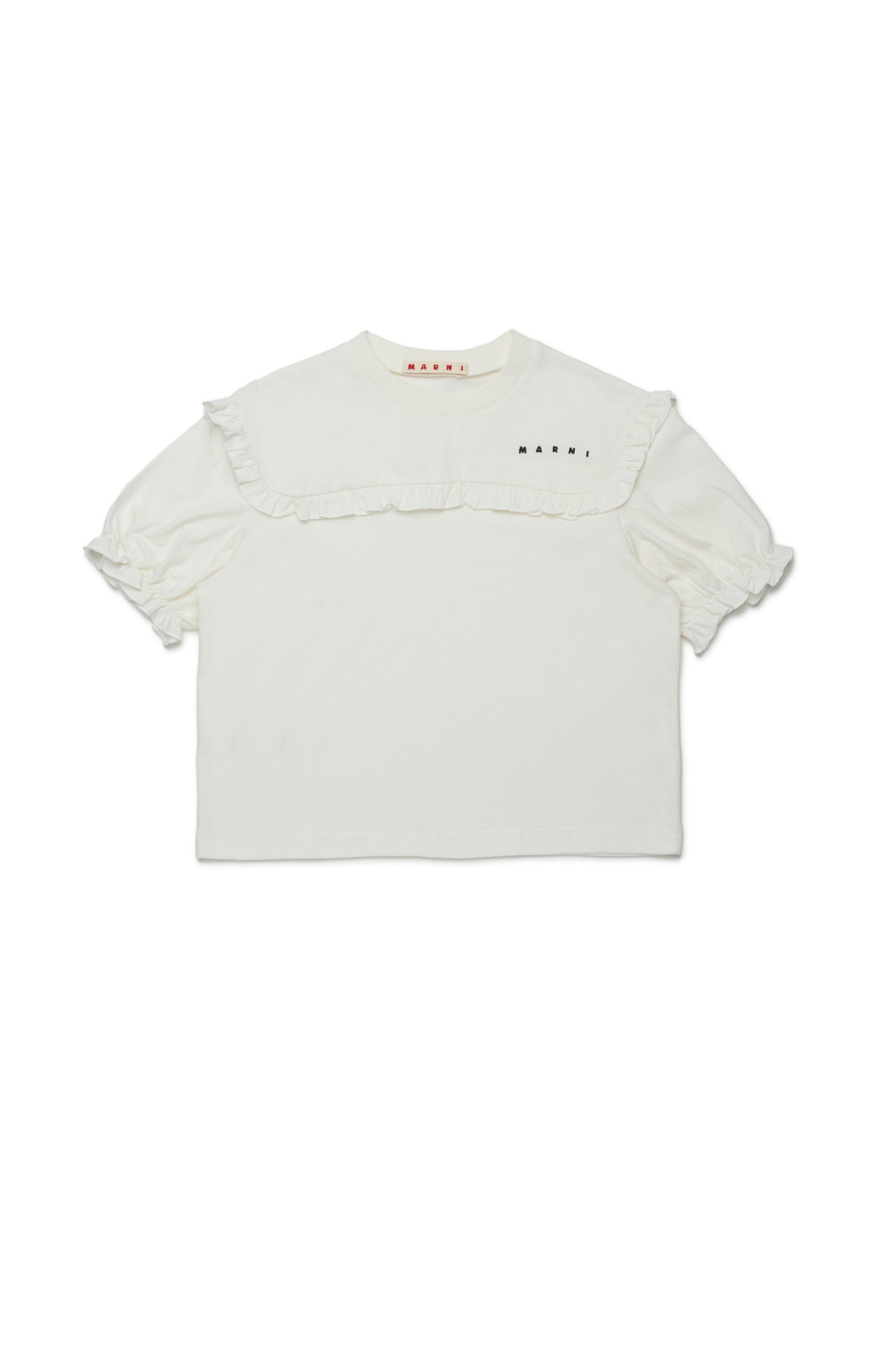 Jersey T-shirt with ruffles and logo