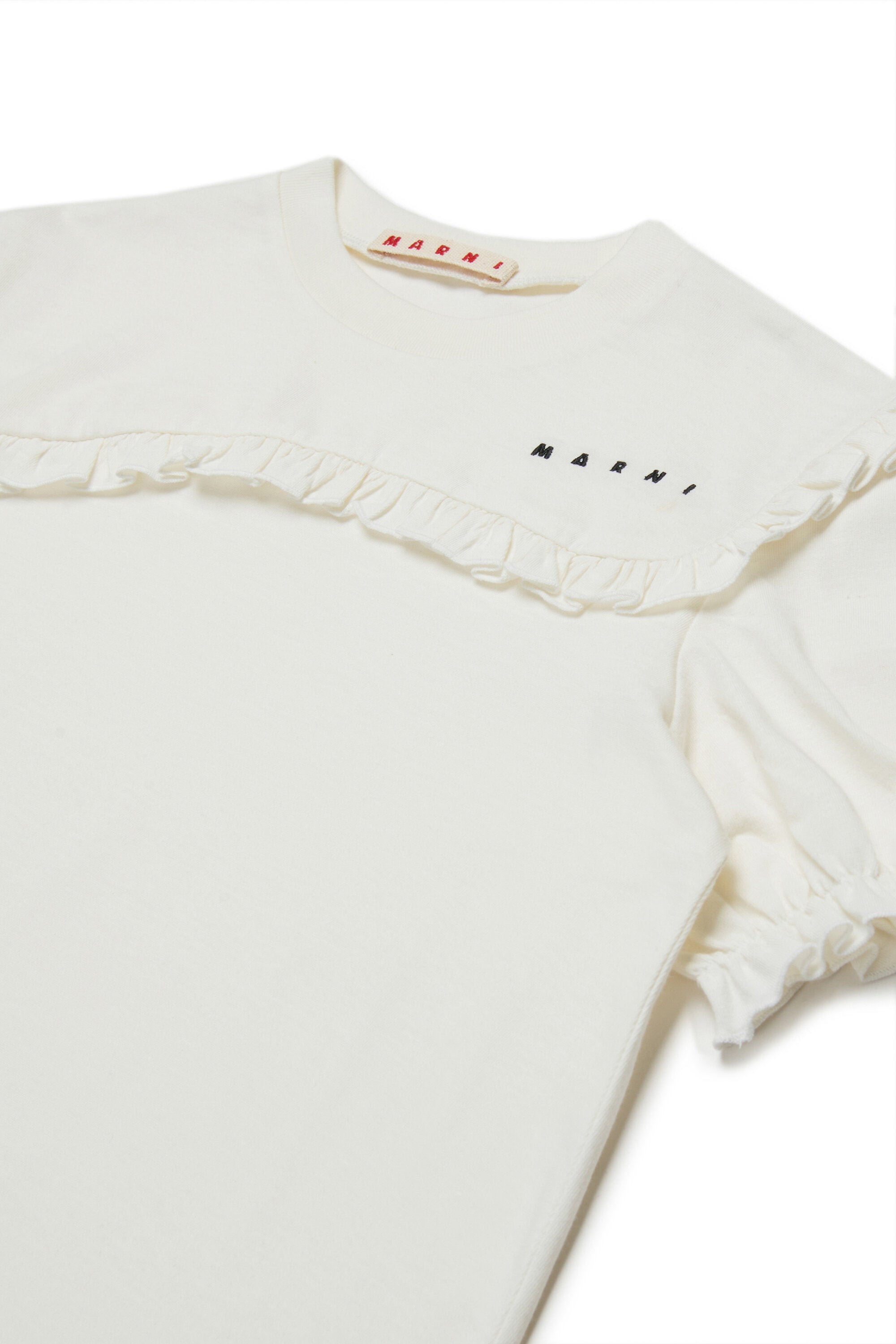 Jersey T-shirt with ruffles and logo