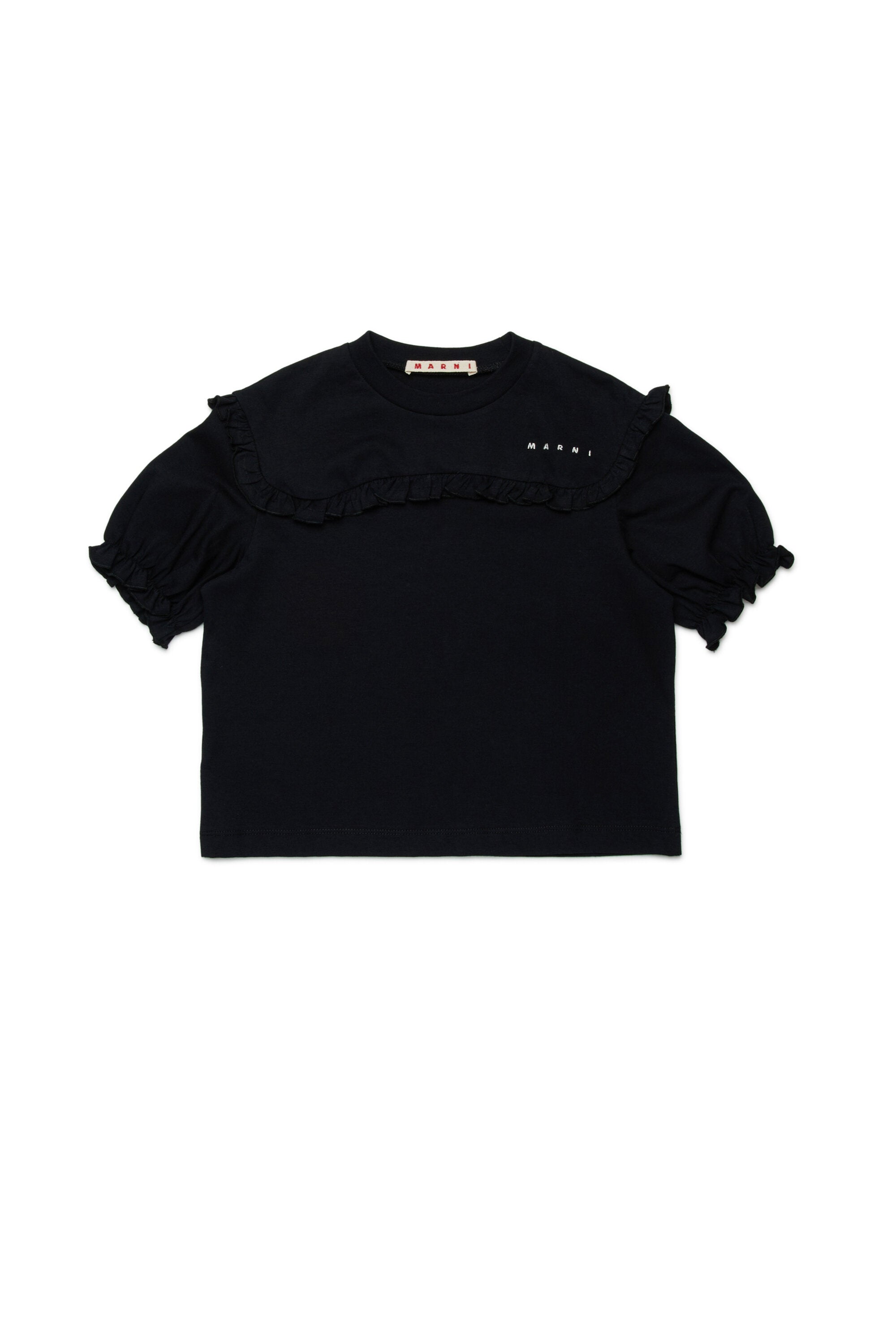 Jersey T-shirt with ruffles and logo