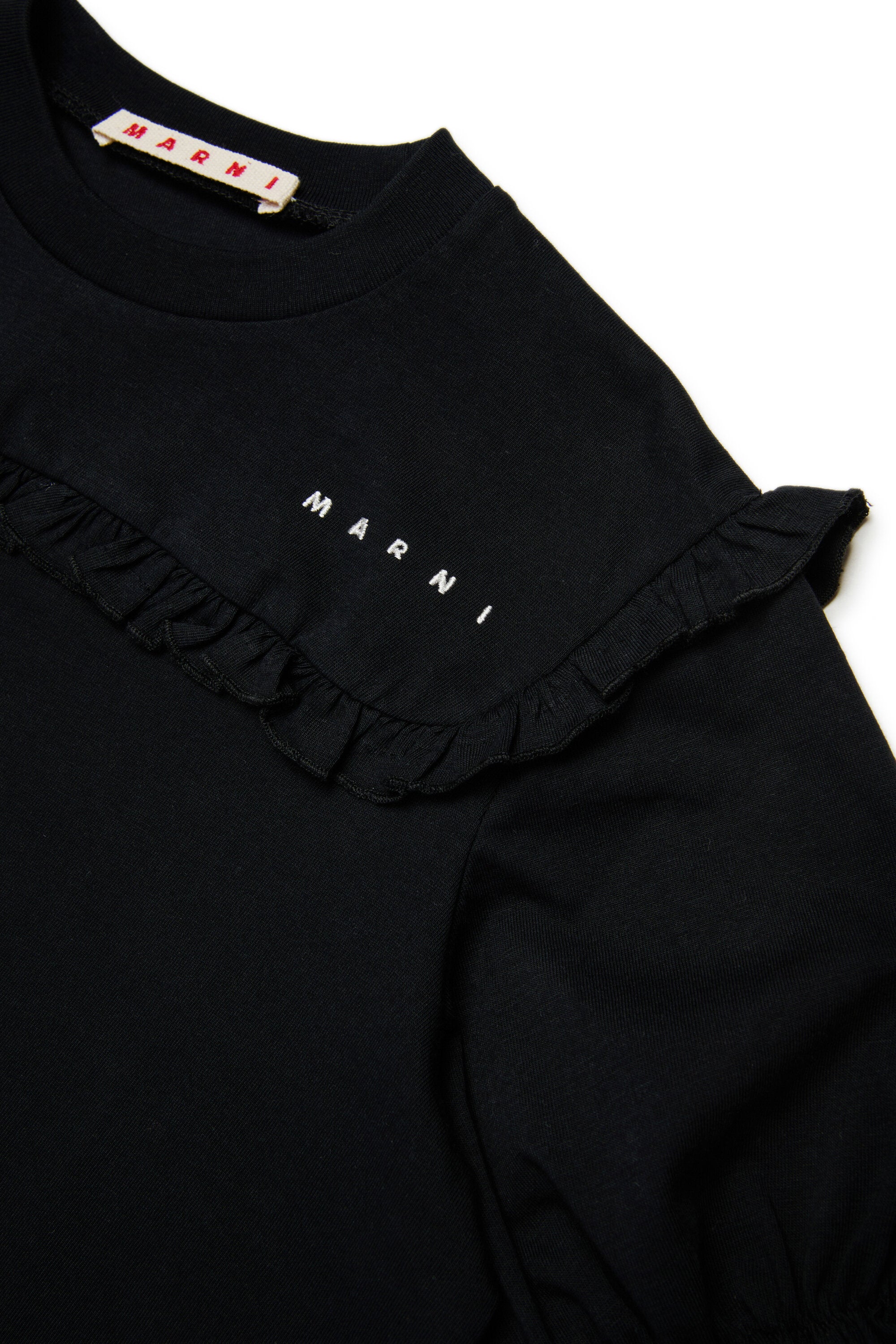 Jersey T-shirt with ruffles and logo