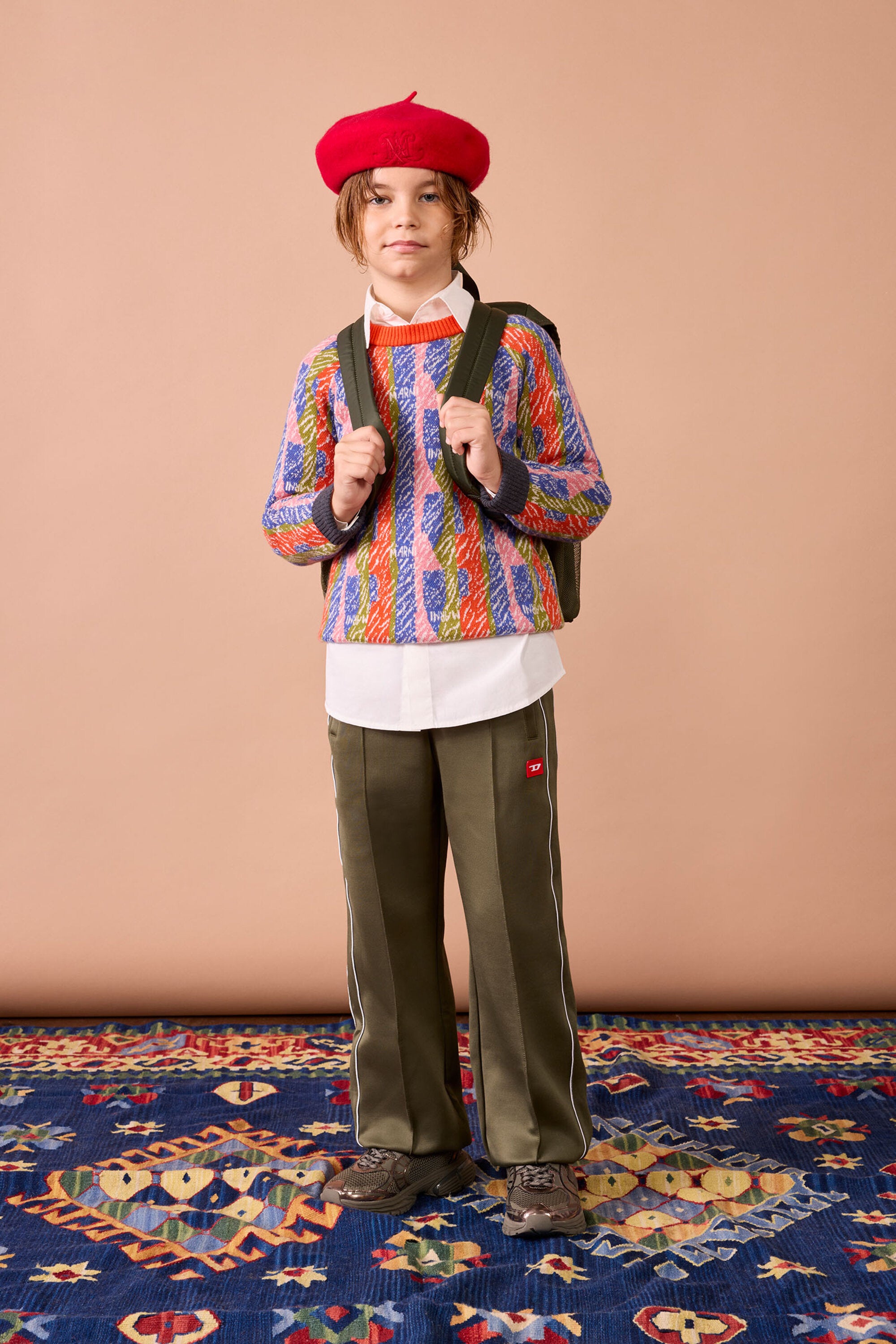 Allover wool blend jacquard stripes pullover