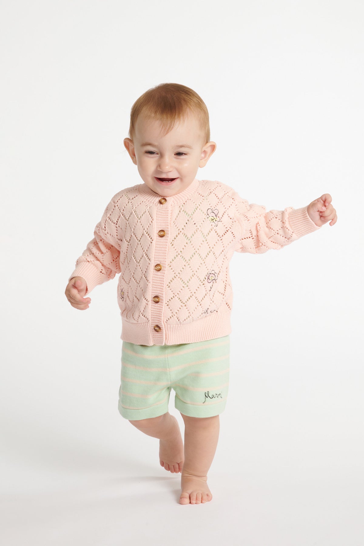 Openwork cardigan with floral embroidery
