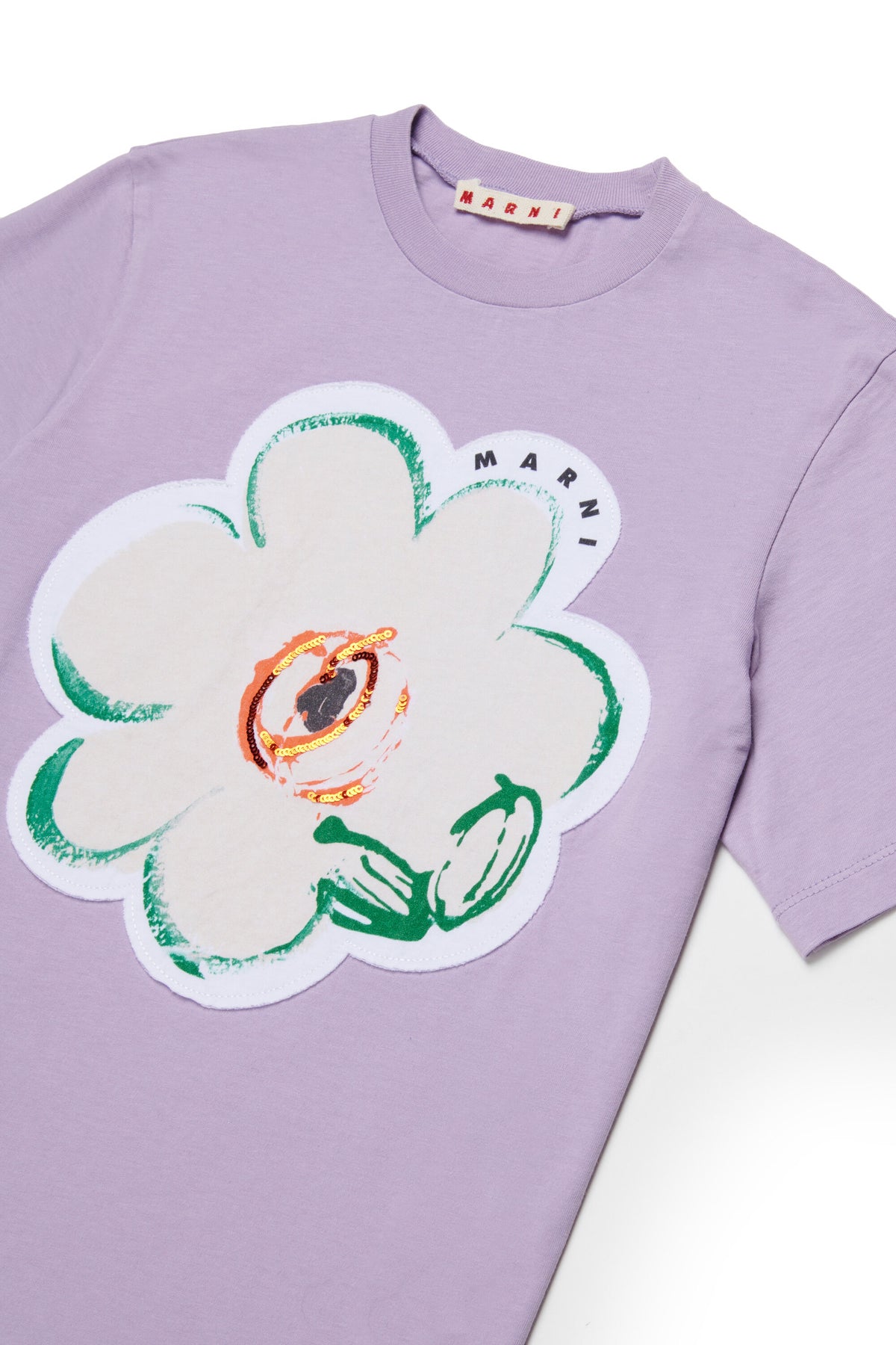 T-shirt with appliqué flower and logo