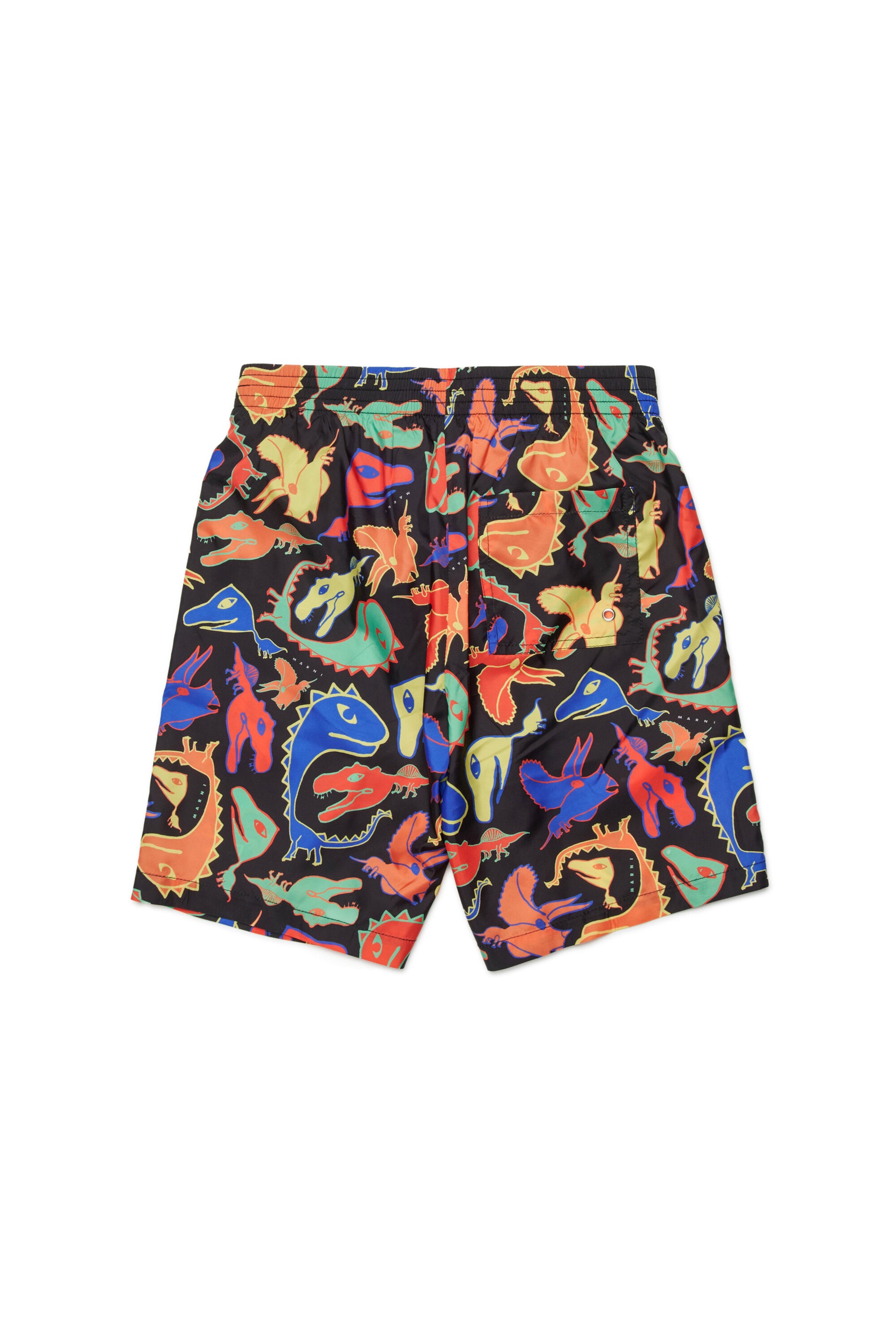 Boxer swimsuit with multicolored dinosaur print