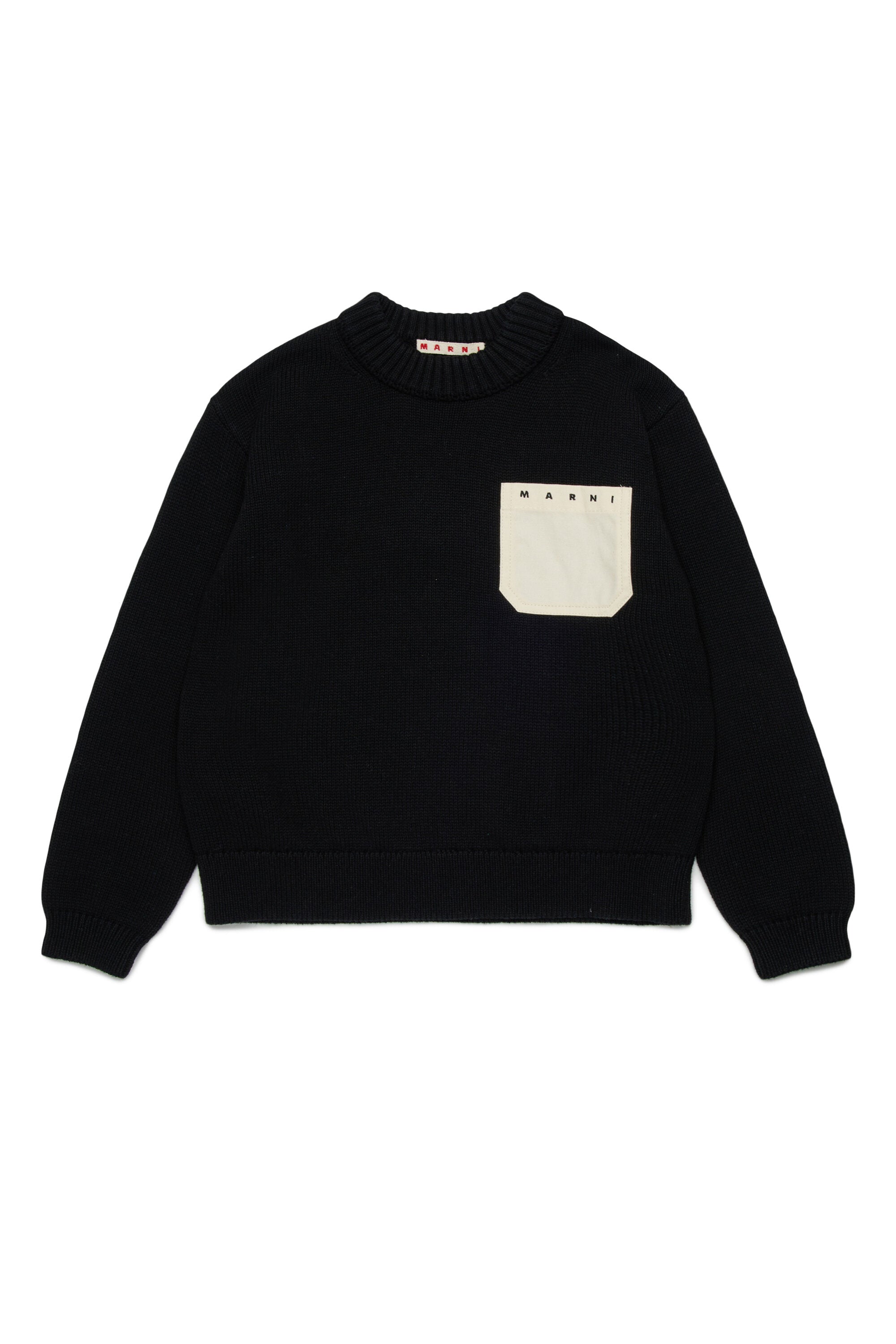 Crew neck pullover with chest pocket and logo