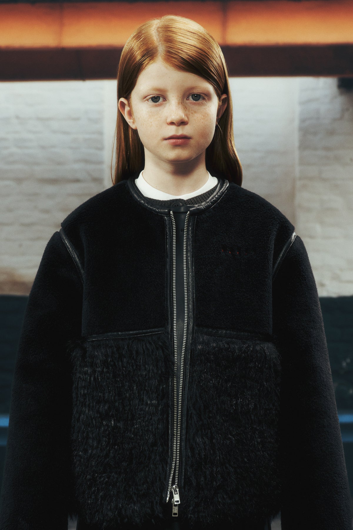 Shearling jacket with printed logo