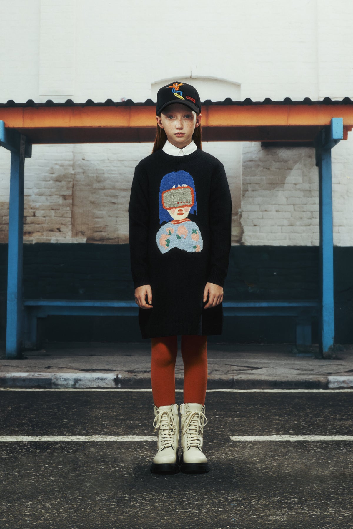 Crew-neck dress with front print