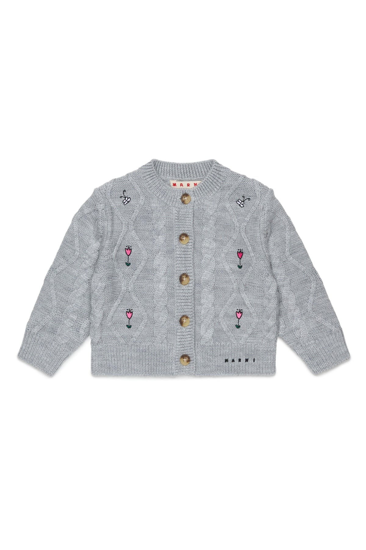 Cardigan with cable knit and floral embroidery