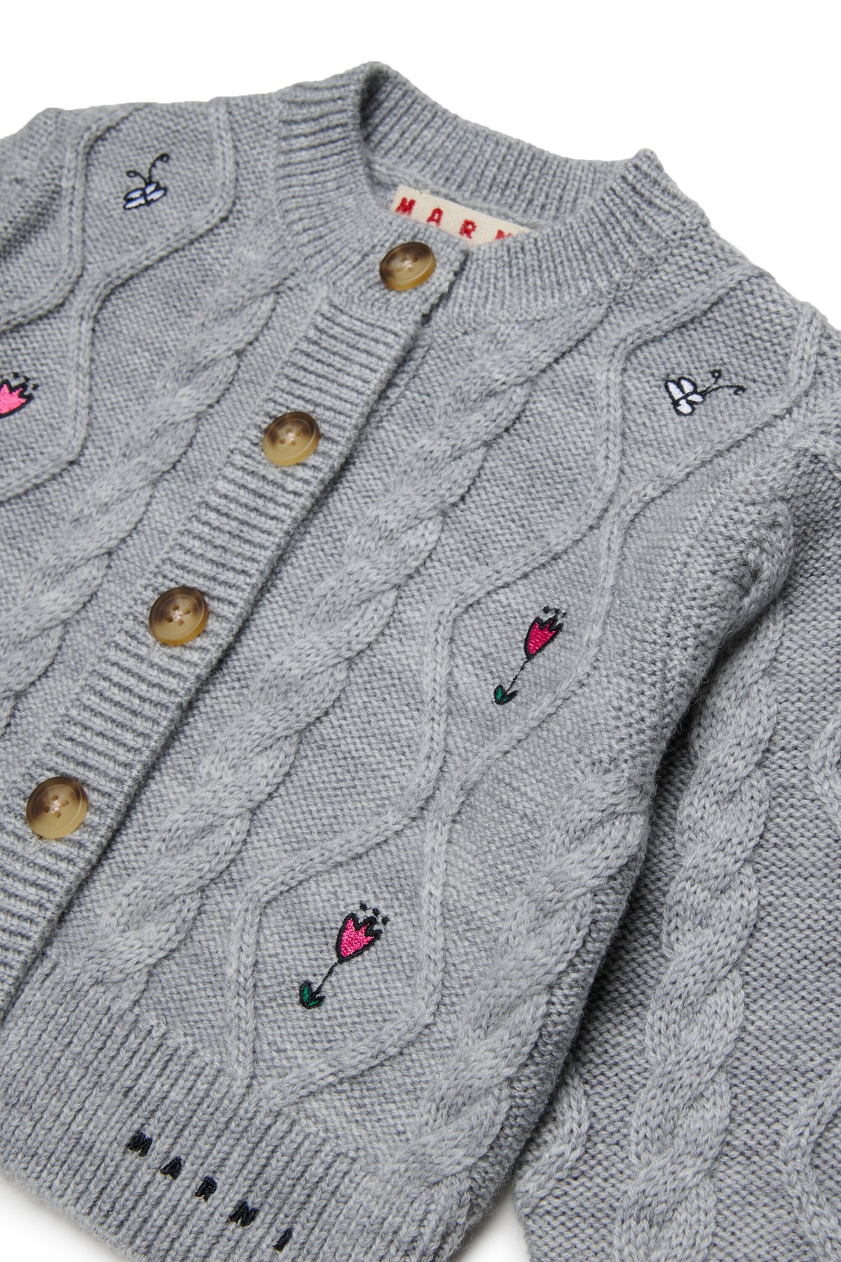 Cardigan with cable knit and floral embroidery