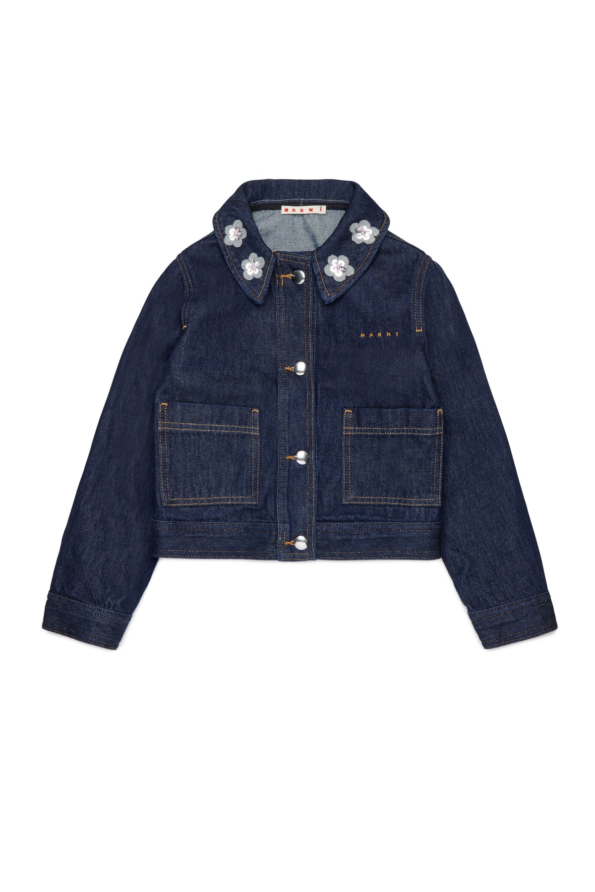 Denim jacket with floral collar
