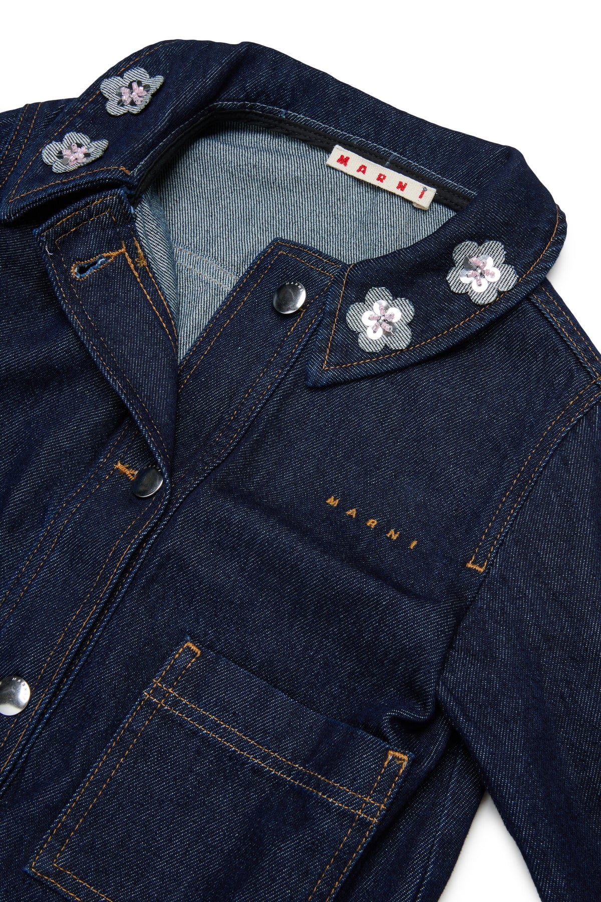 Denim jacket with floral collar