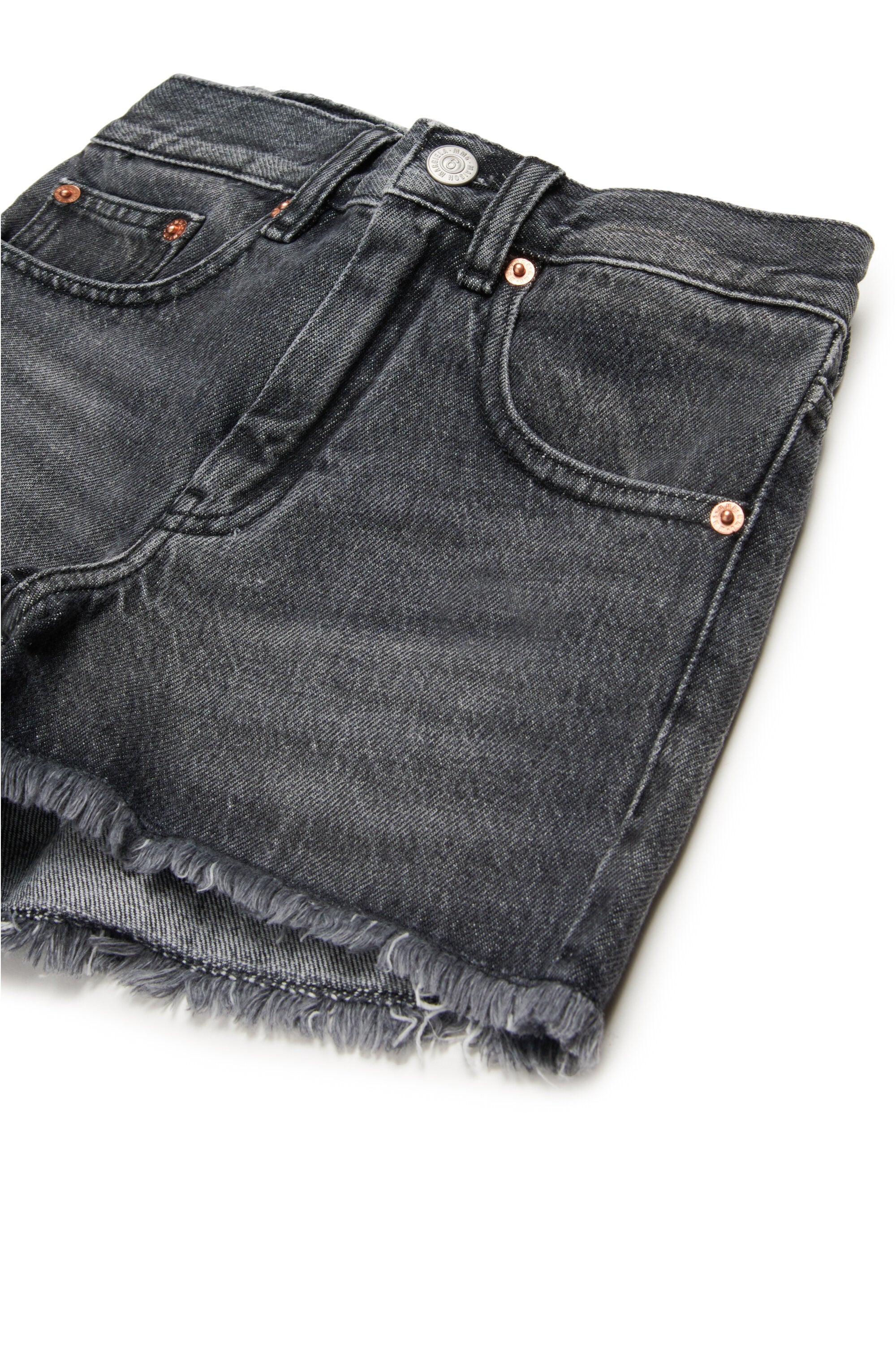 Black denim shorts with raw cut hems