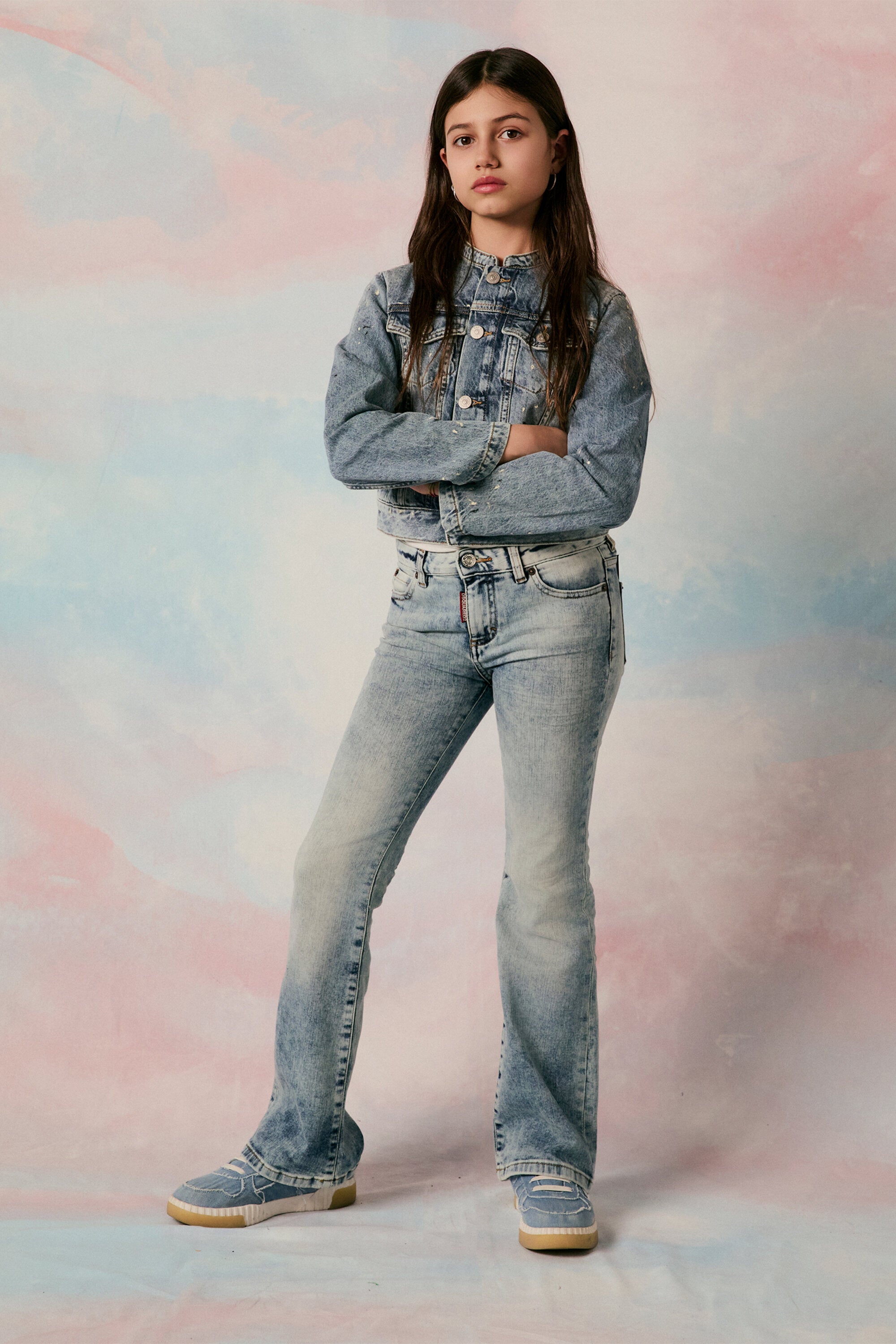 Shaded blue denim jacket with color spots