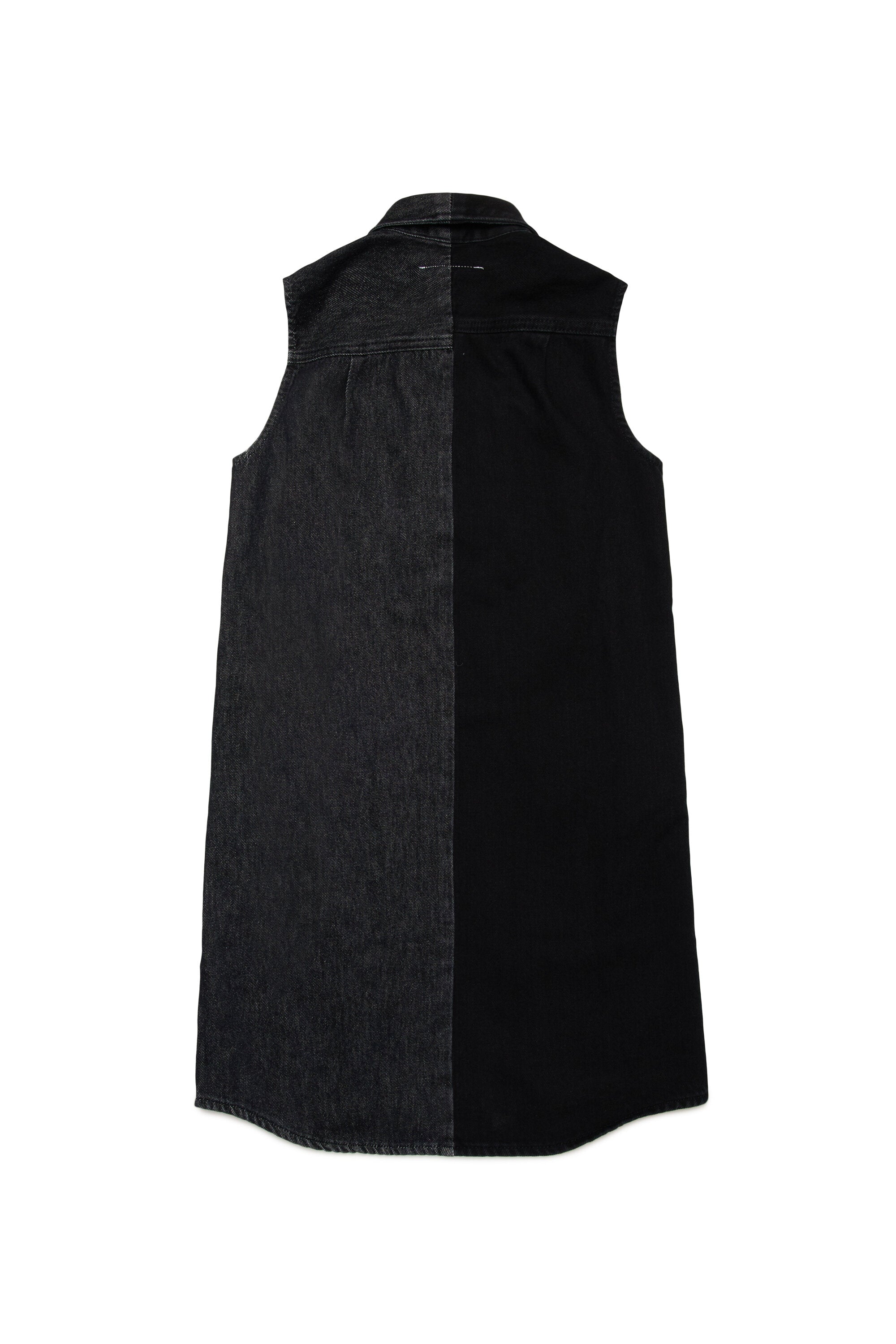 Two-tone denim sleeveless dress with lettering