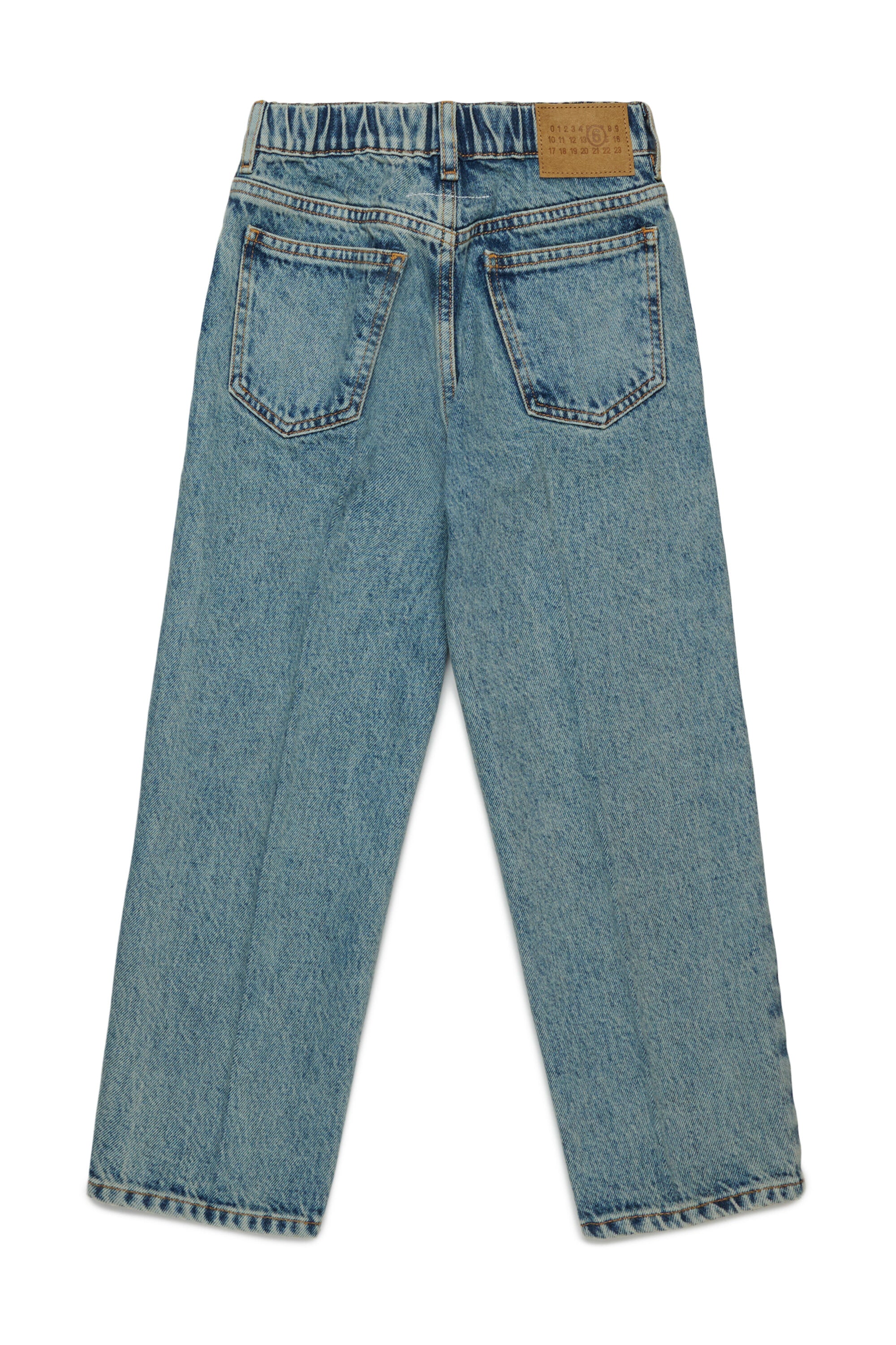Medium blue slim jeans with stitched pleats