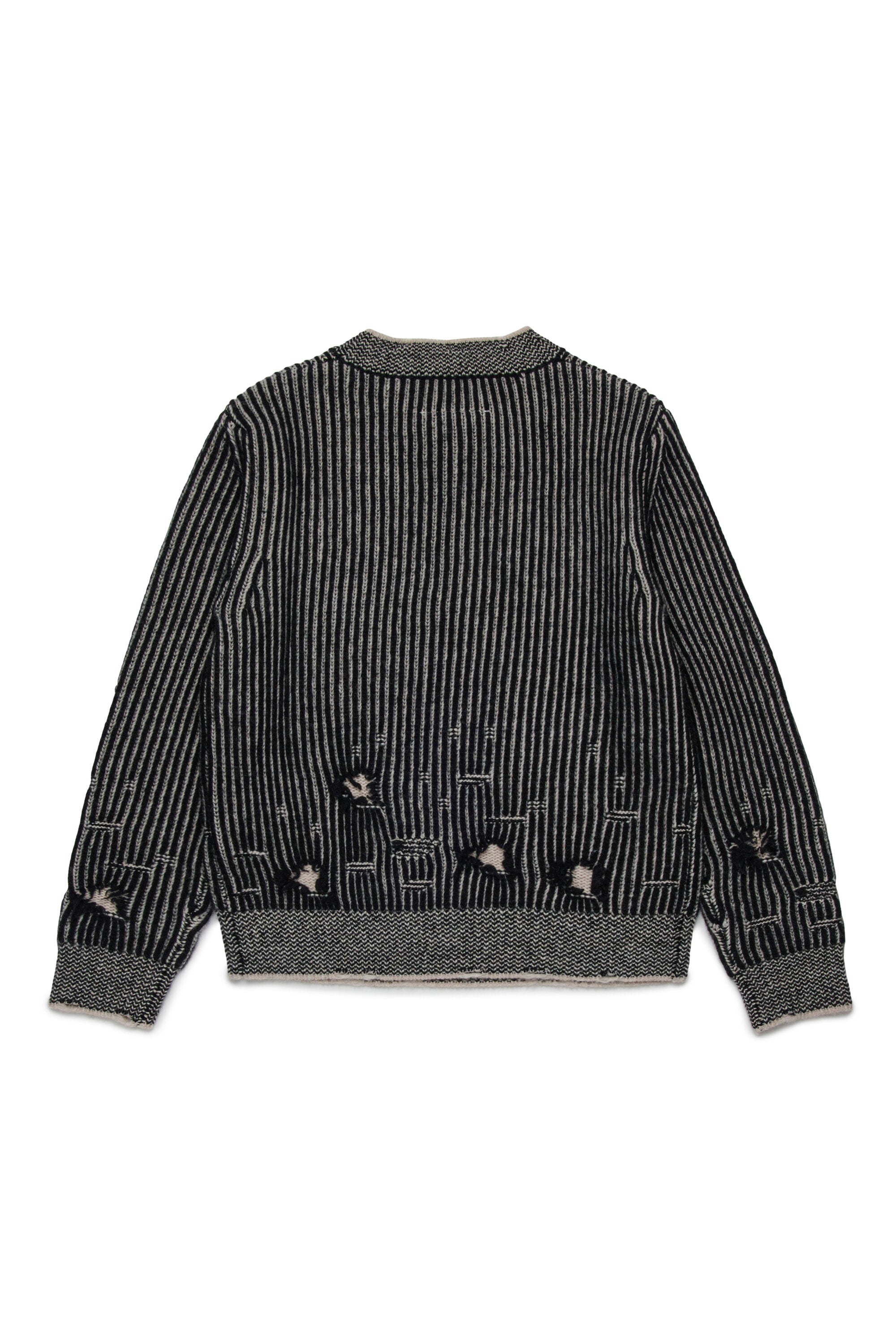 Ribbed wool pullover with breaks