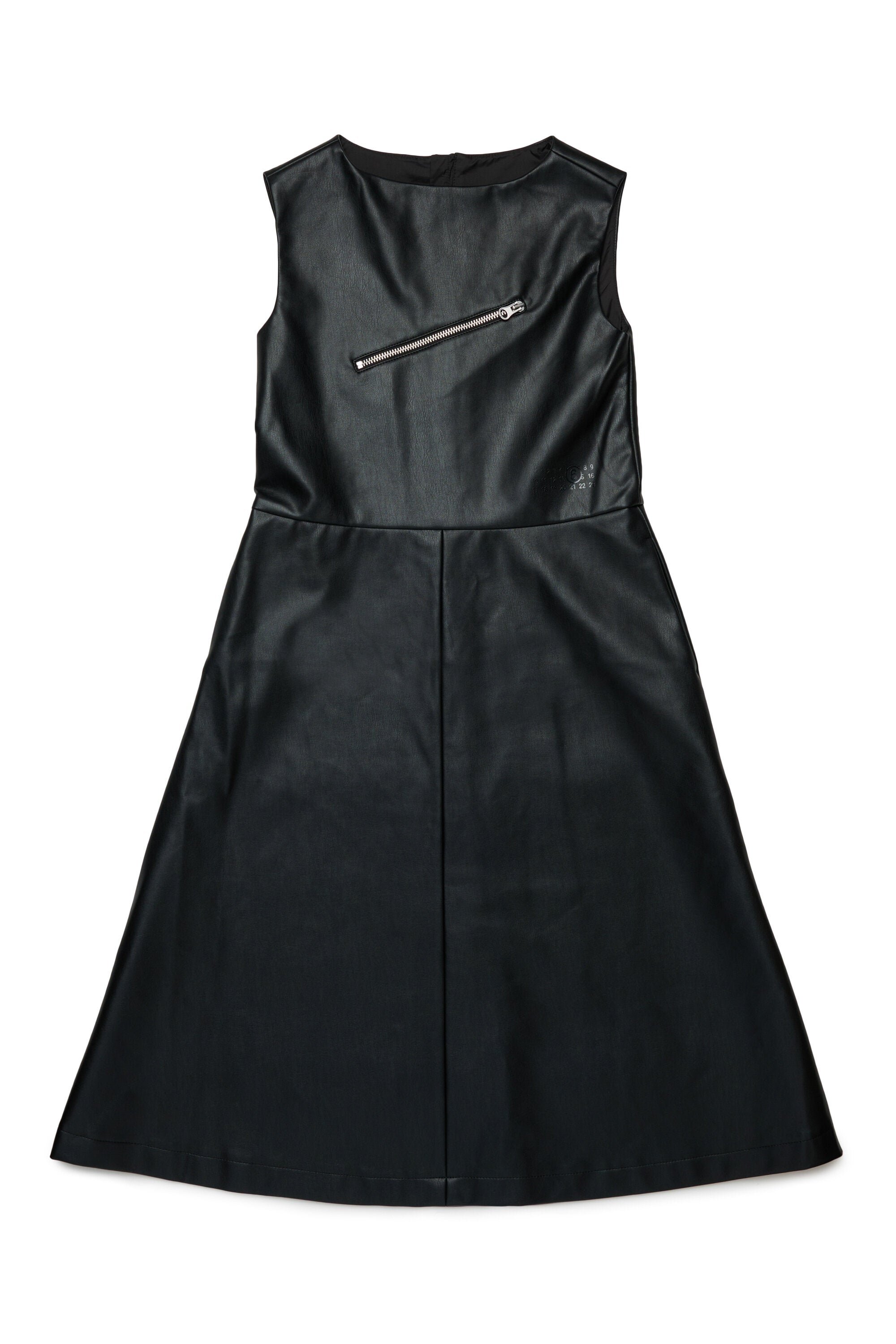 Long dress in coated fabric with zip