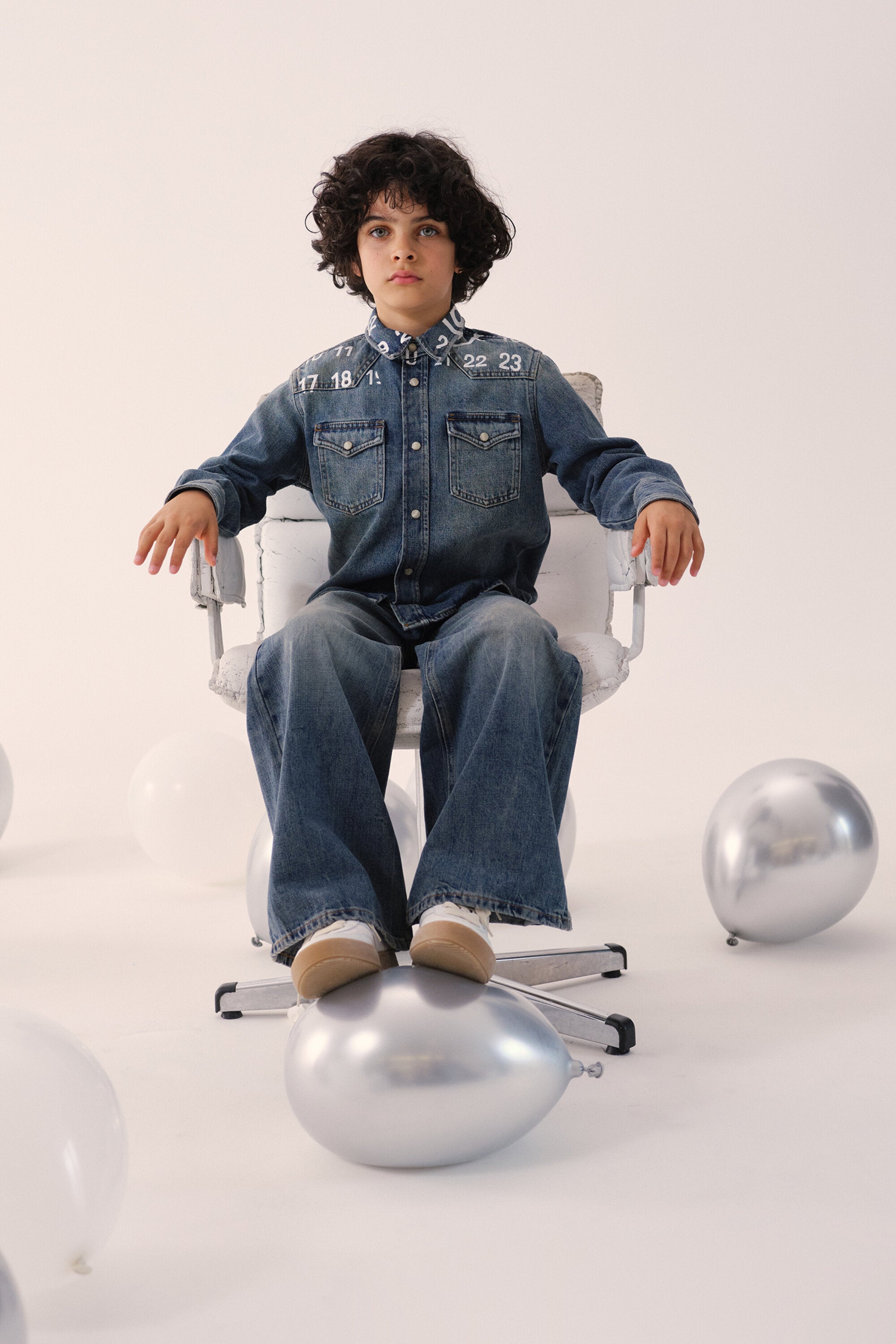 Denim shirt with printed logo