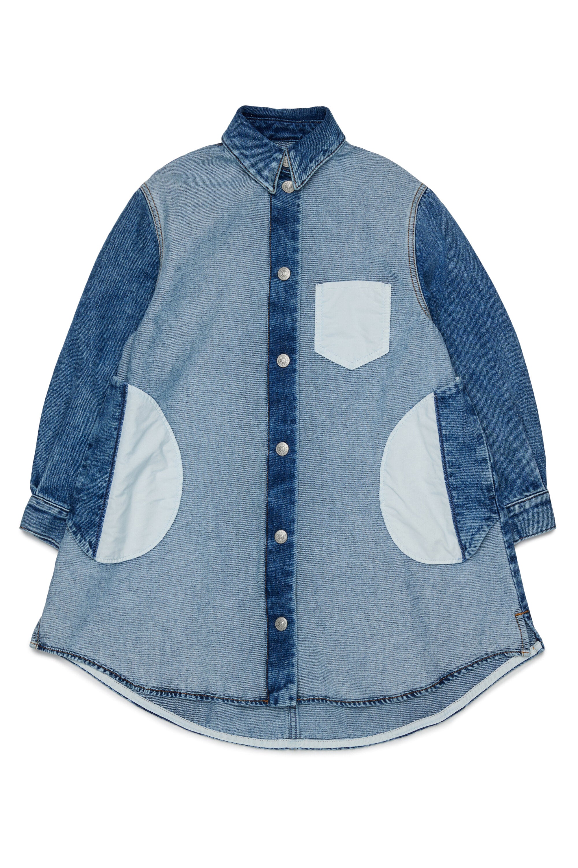 Denim dress with contrast pockets