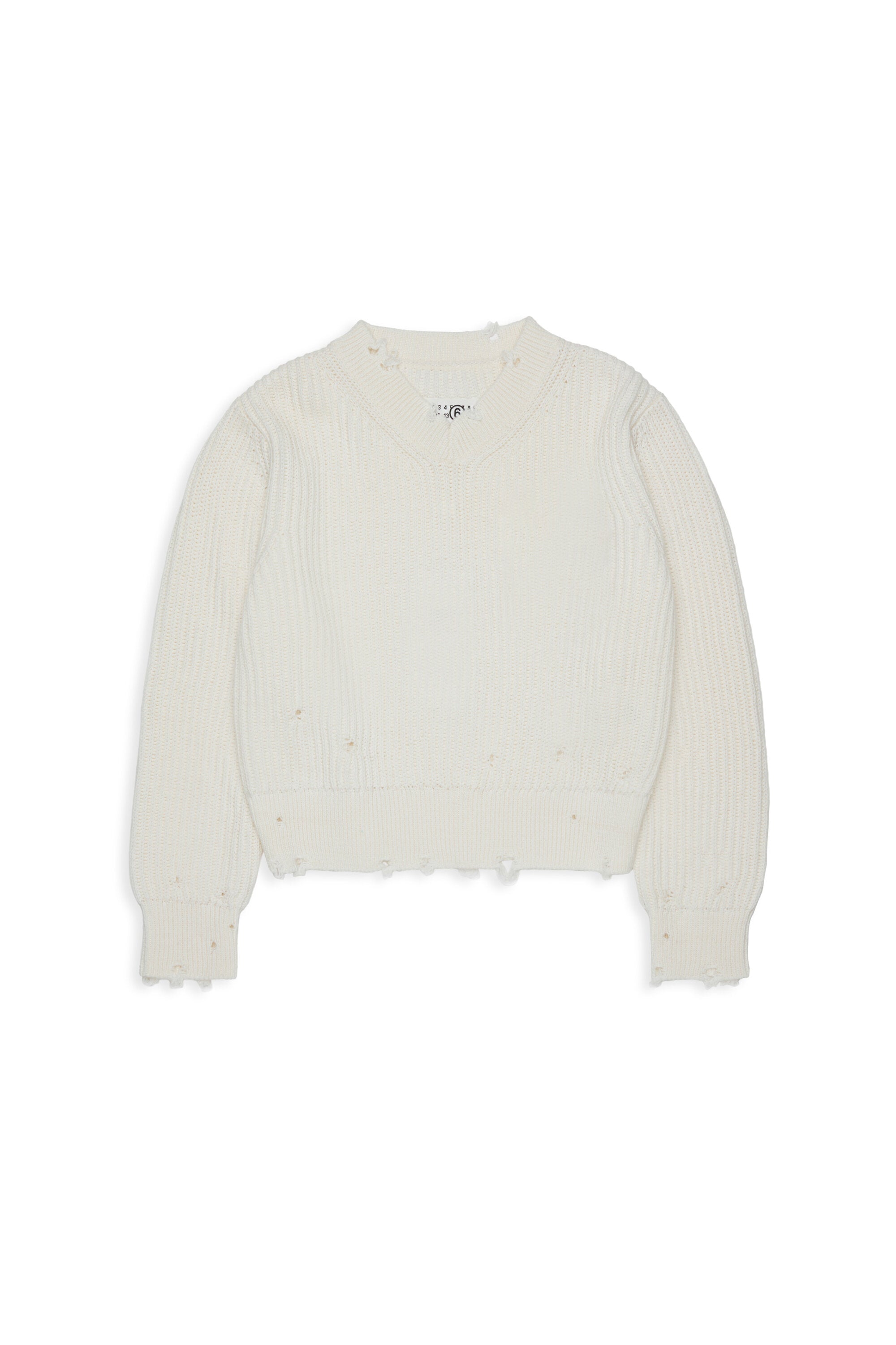 V-neck pullover with distressed details