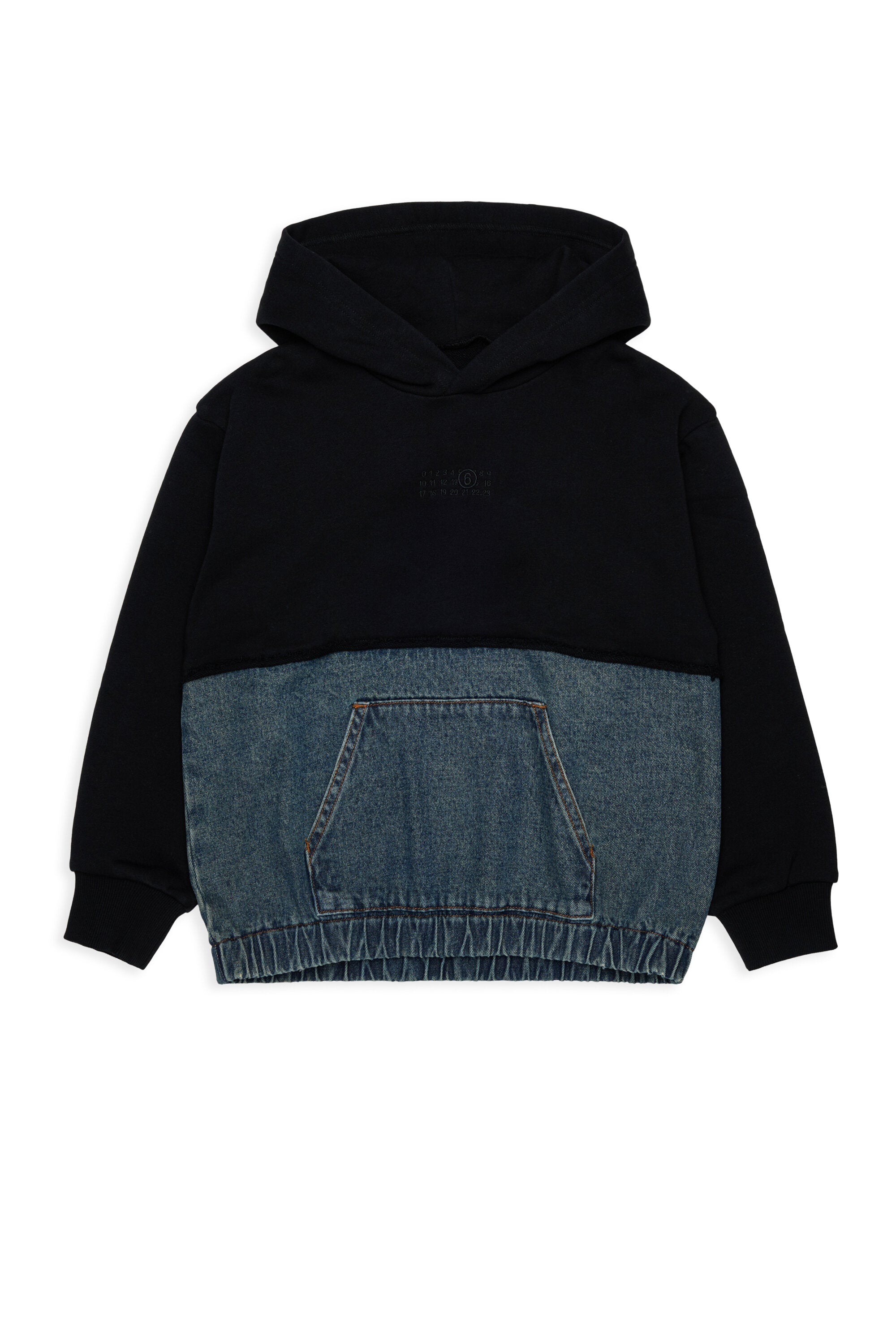 Hooded sweatshirt in fleece and denim