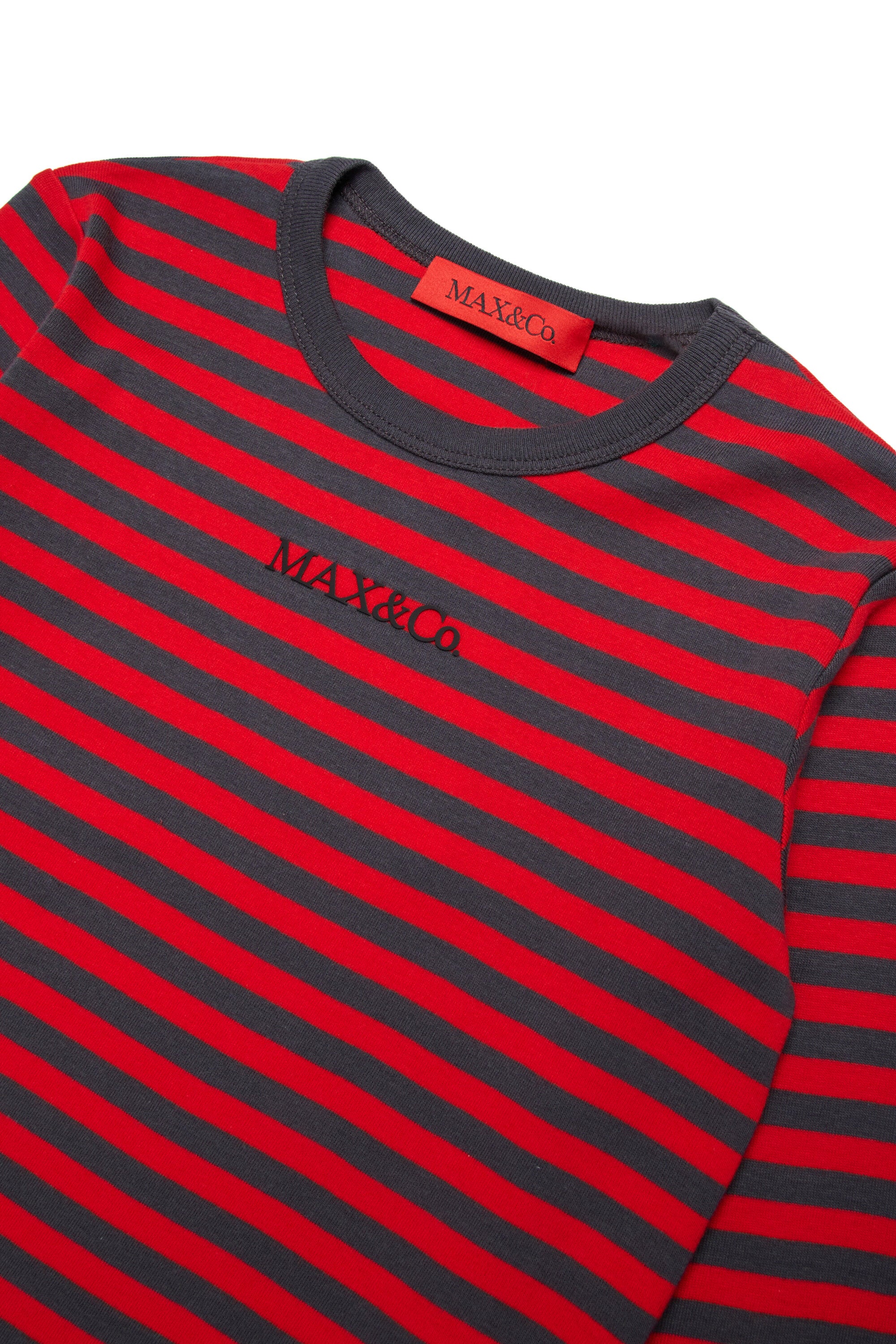 Long sleeve T-shirt in striped micro ribs