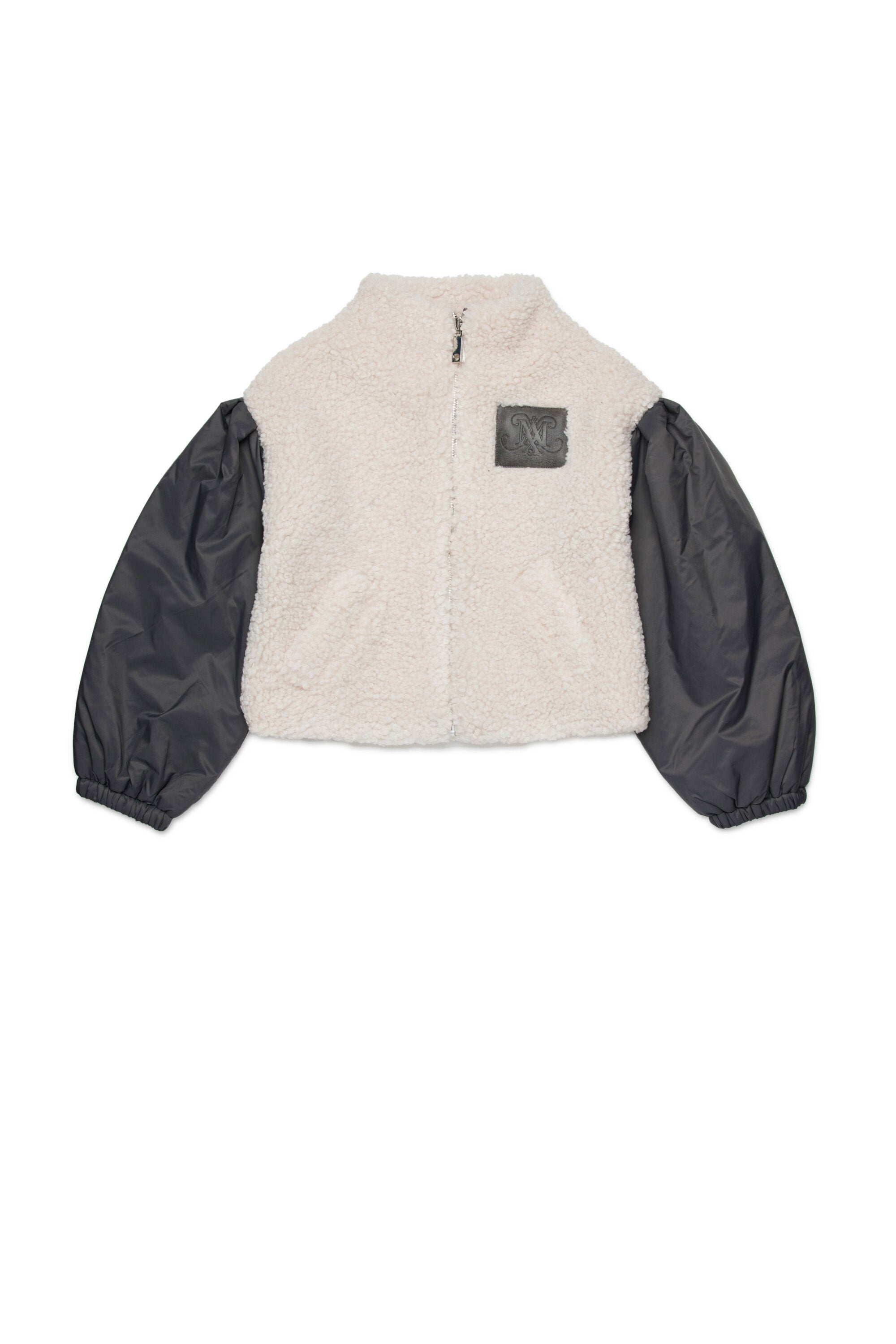 Teddy bomber jacket with contrasting sleeves