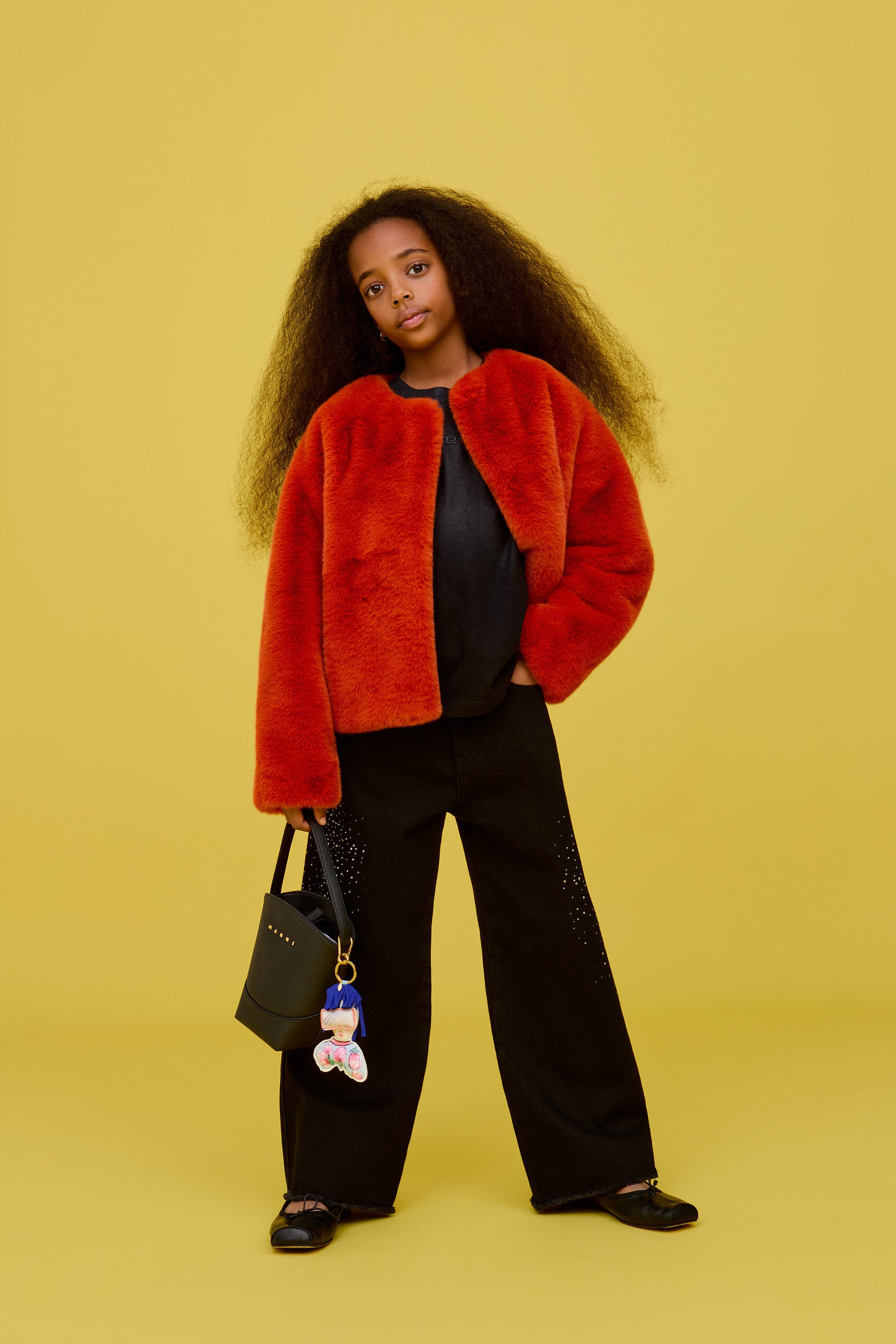 Faux fur jacket with logo
