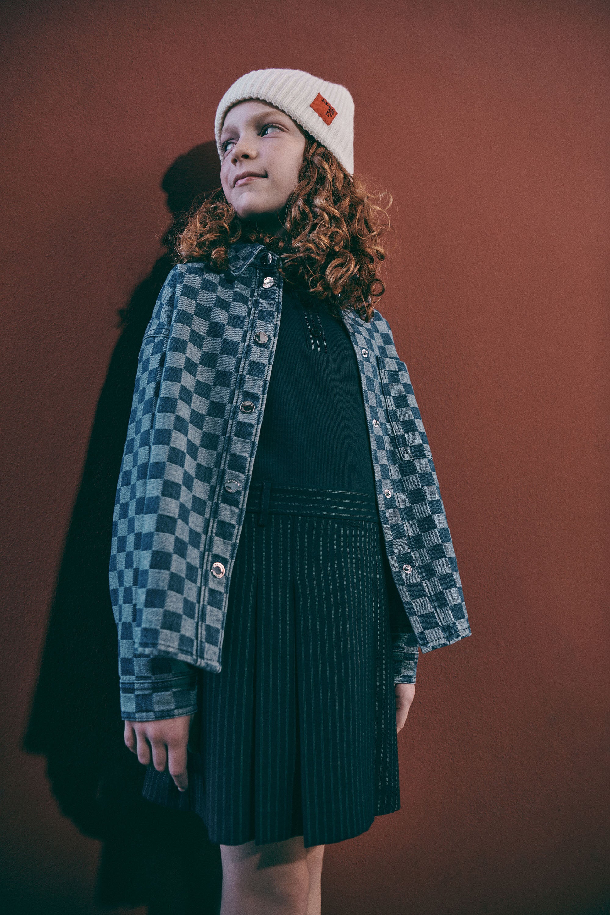 Denim shirt with check pattern