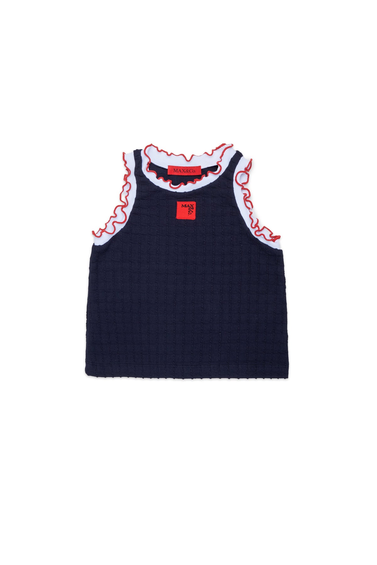Sleeveless T-shirt with ruffles and logo