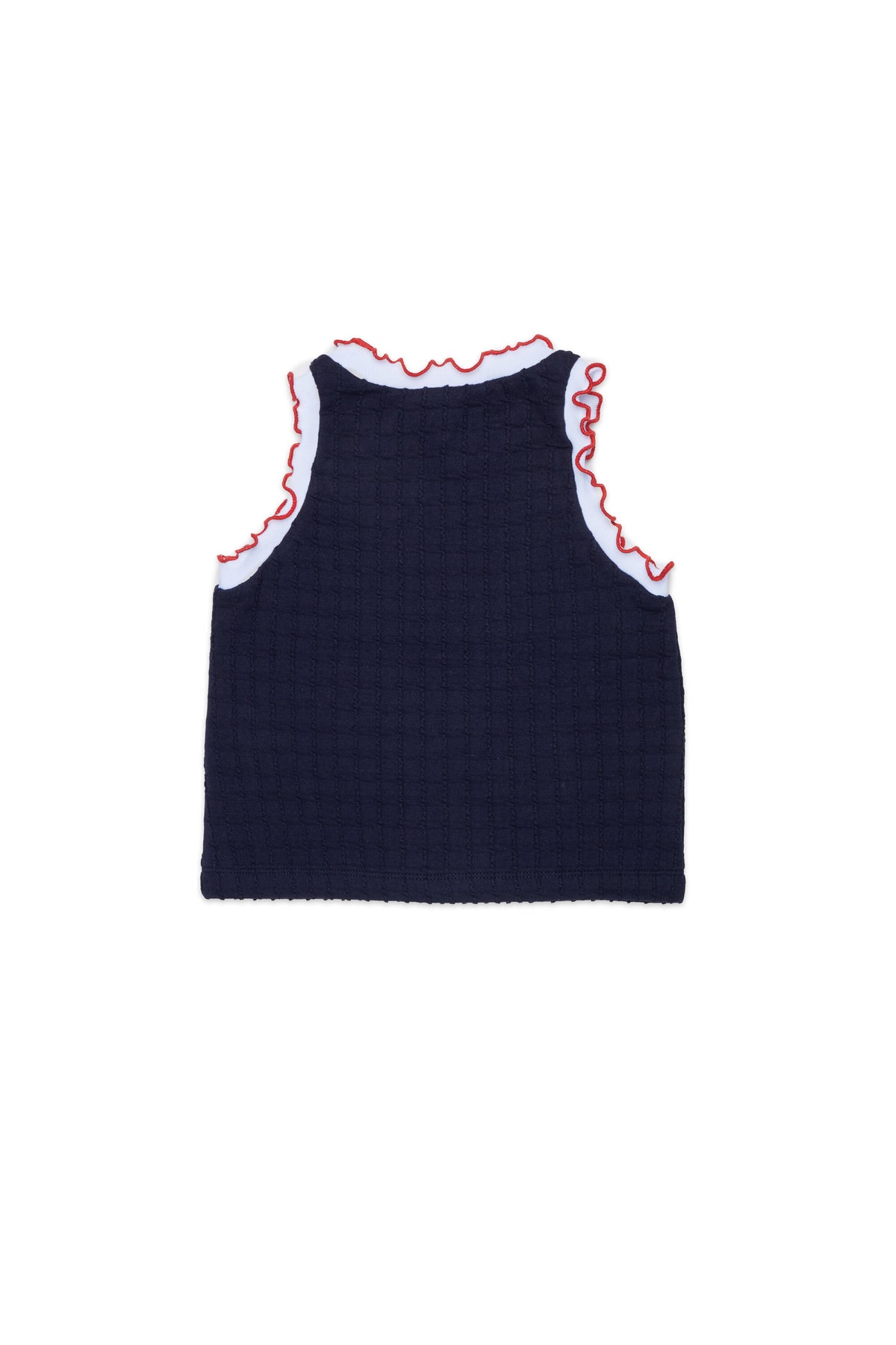 Sleeveless T-shirt with ruffles and logo