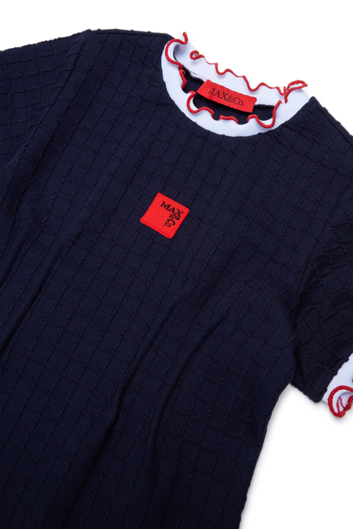 Jacquard dress with logo and ruffles