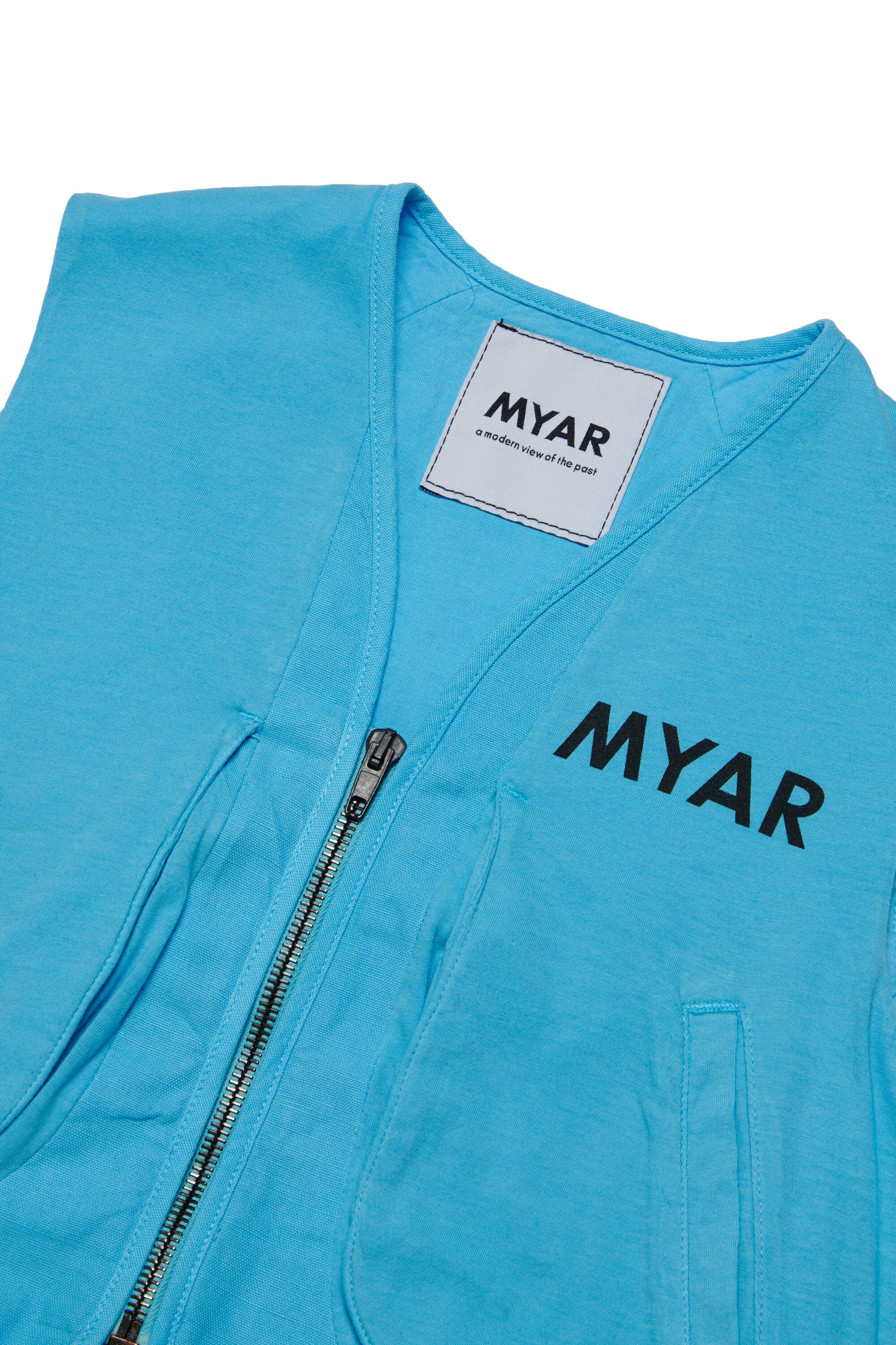 Vest jacket in deadstock and linen with MYAR logo