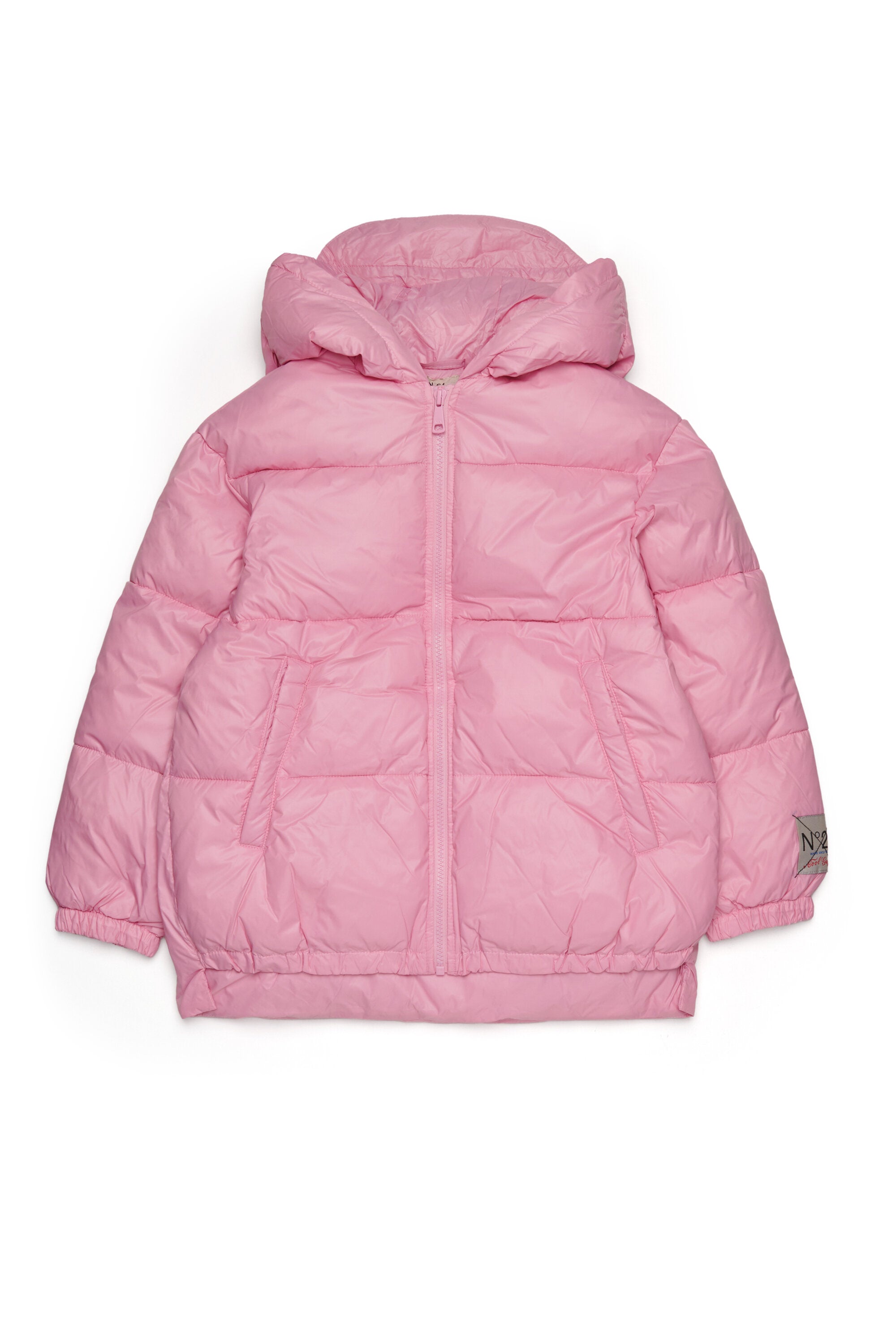 Short padded jacket with asymmetrical bottom