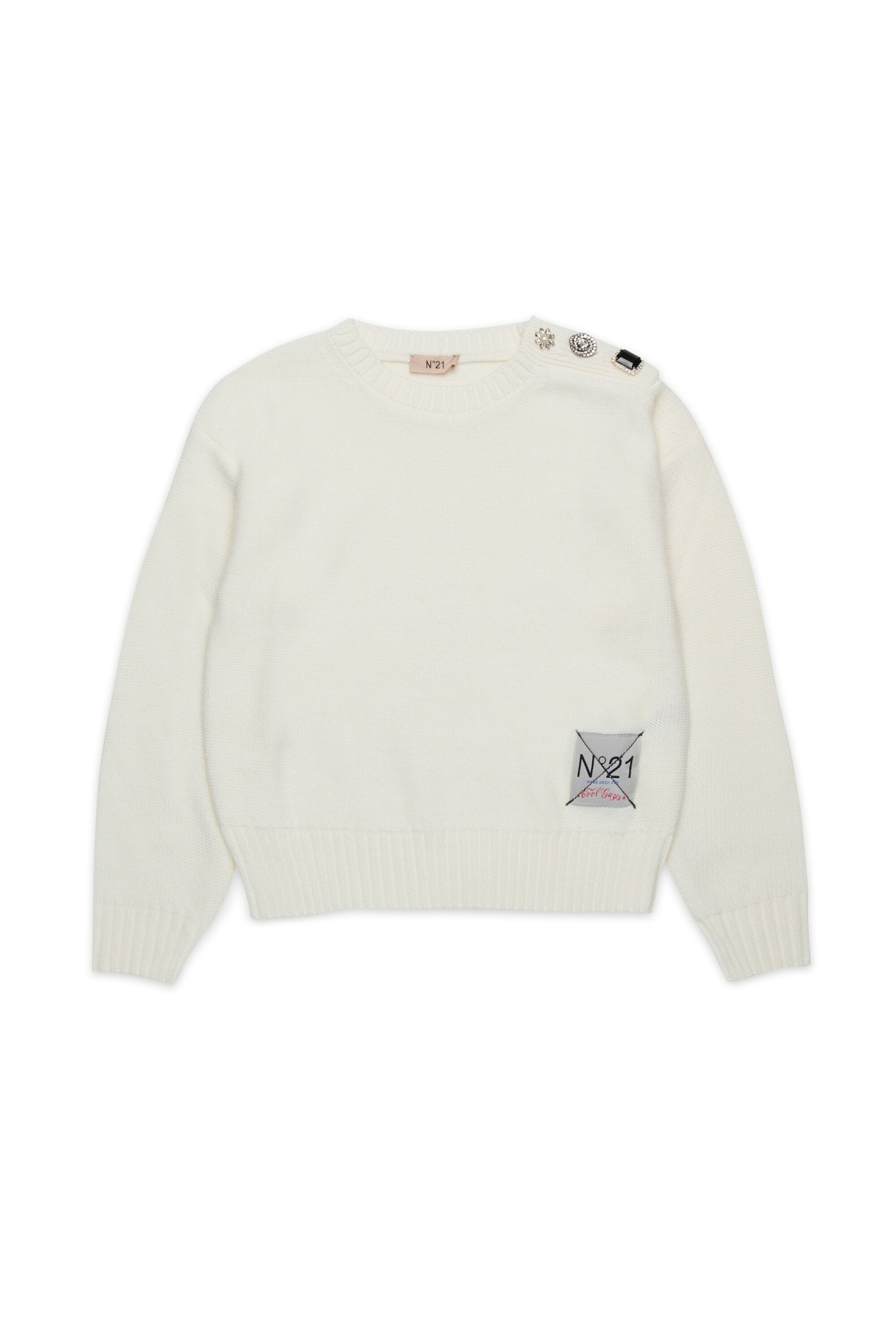 Wool blend pullover with jewel buttons