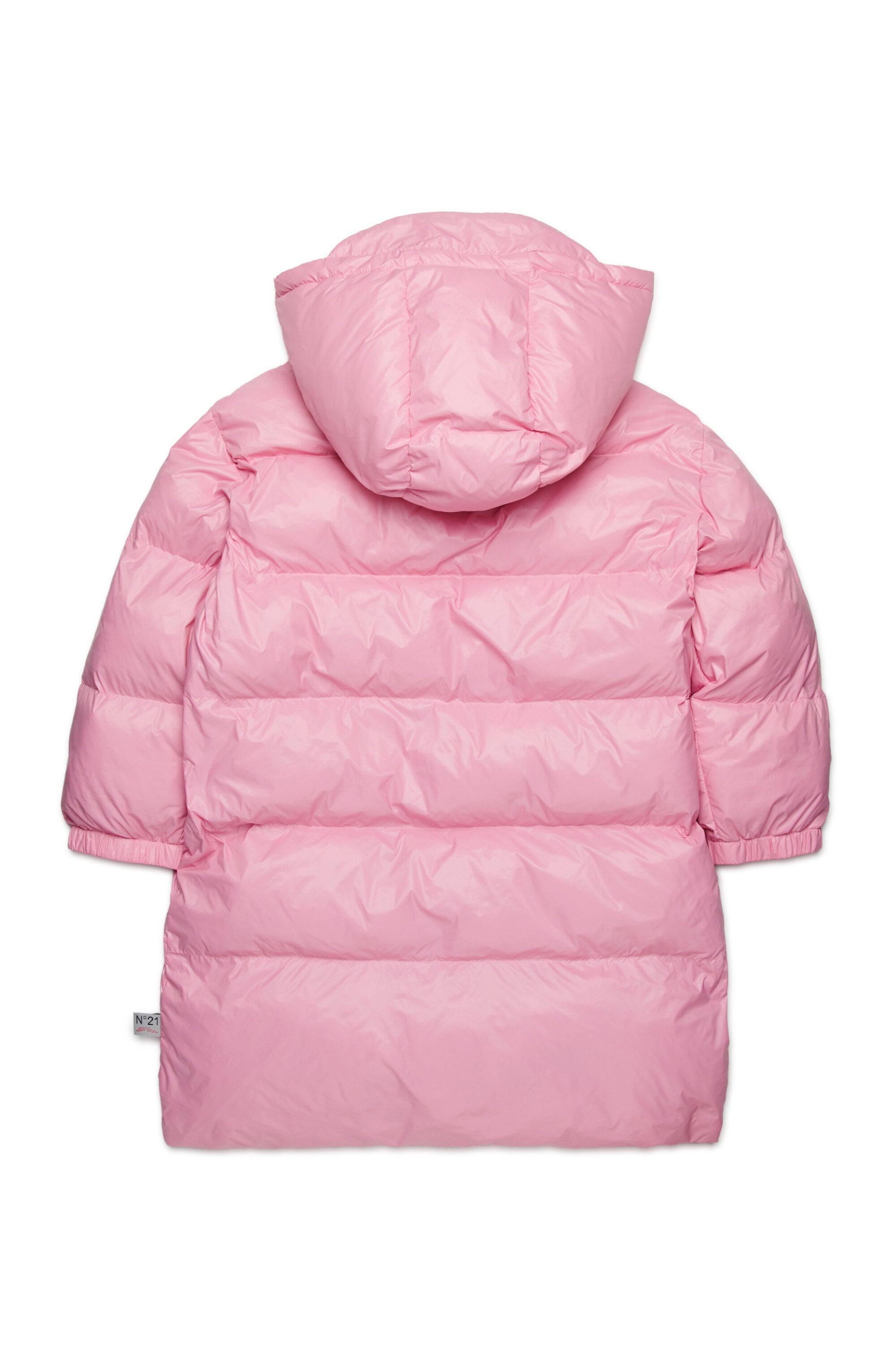Long padded jacket with asymmetrical bottom
