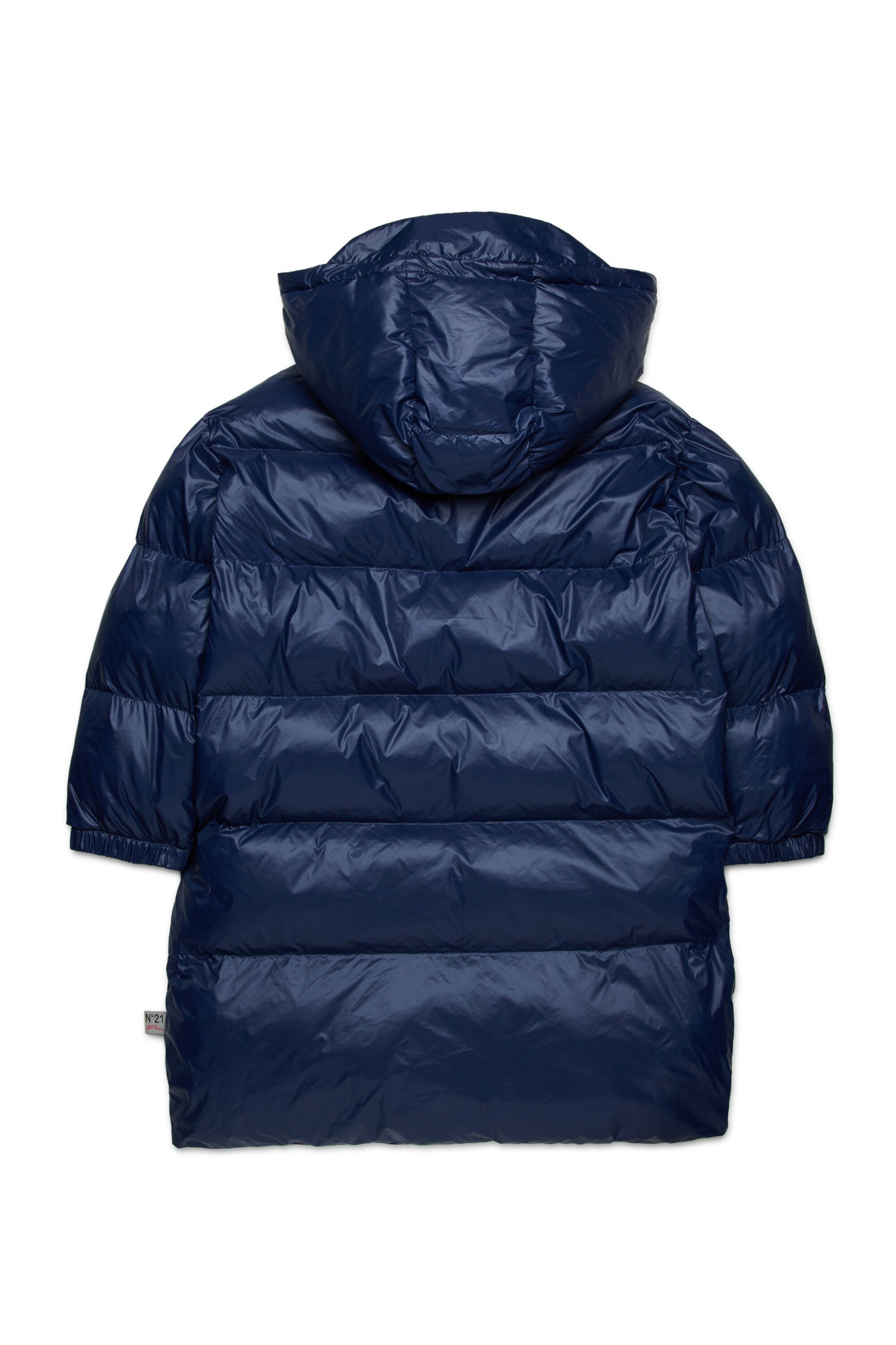Long padded jacket with asymmetrical bottom