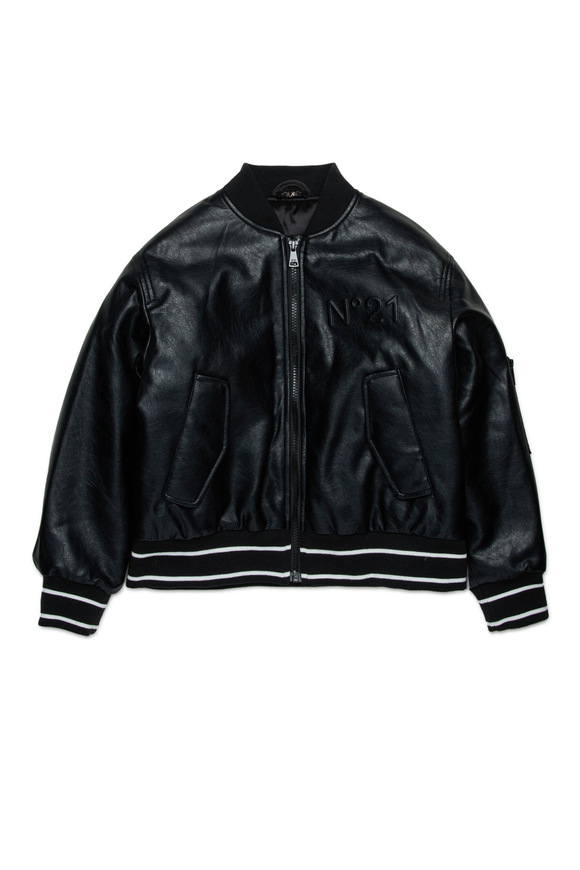 Coated fabric bomber jacket branded with logo