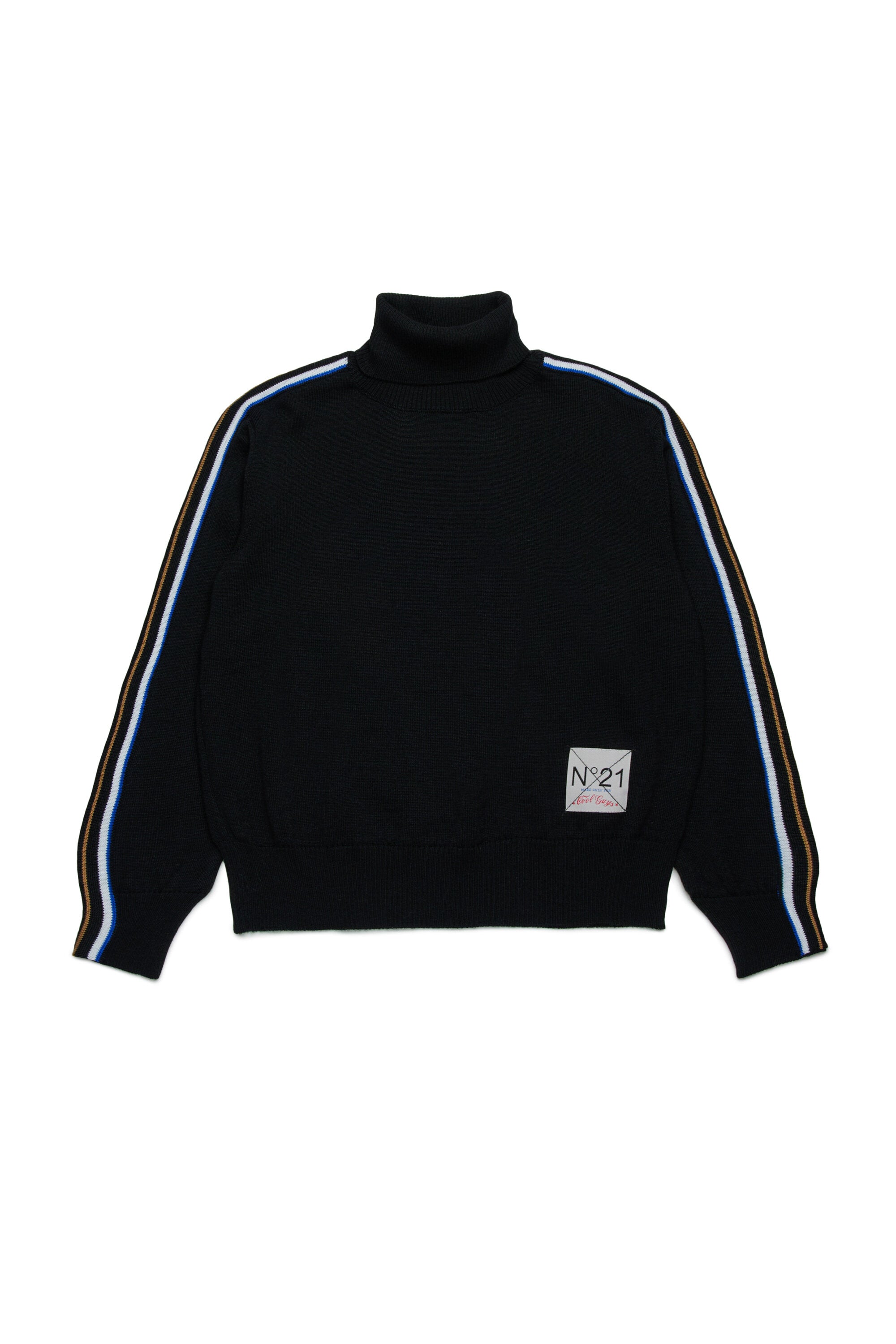 Wool-blend turtleneck sweater with multicolor bands