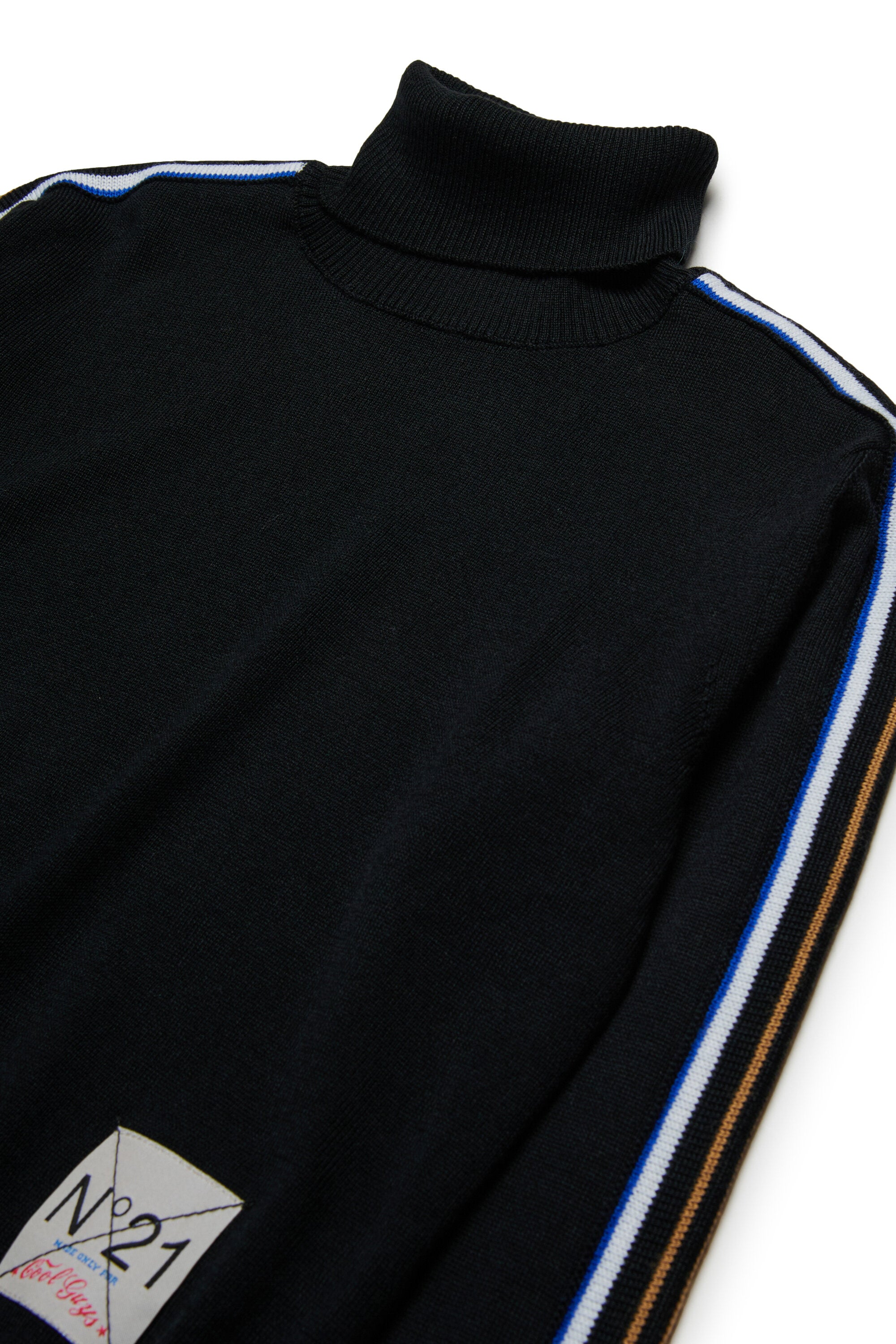 Wool-blend turtleneck sweater with multicolor bands