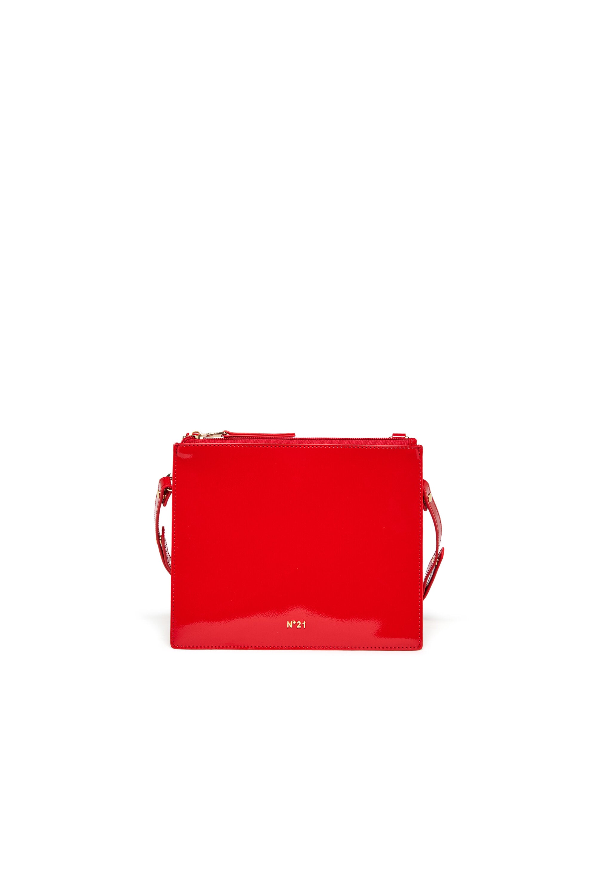 Patent leather envelope bag with logo