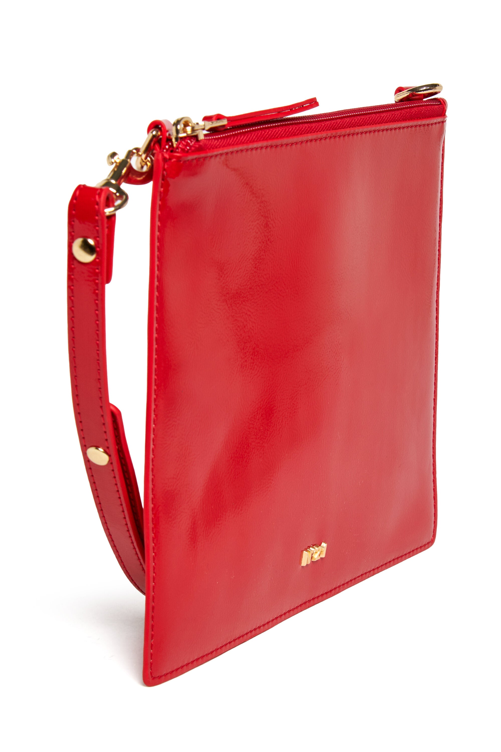 Patent leather envelope bag with logo