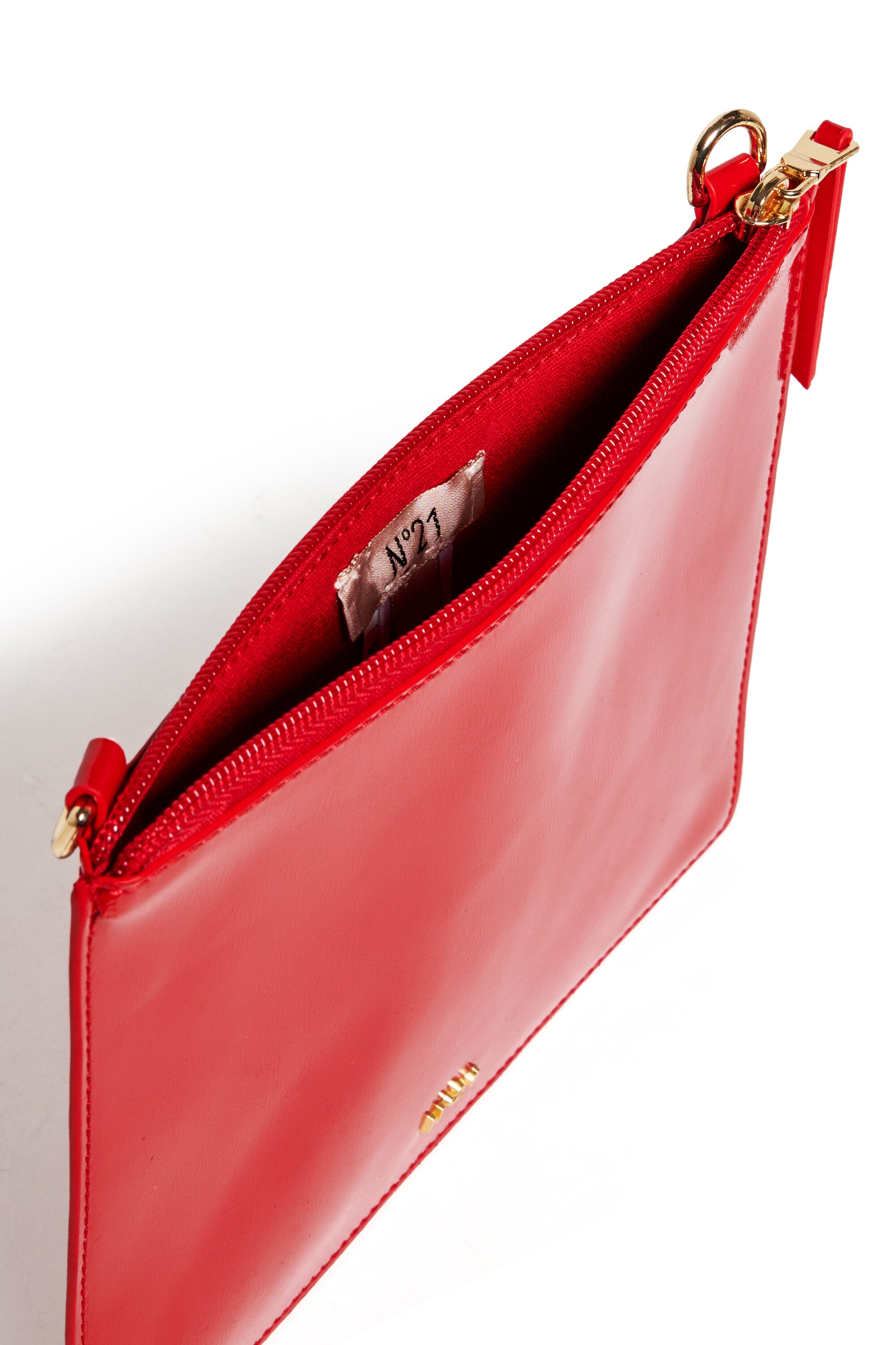 Patent leather envelope bag with logo