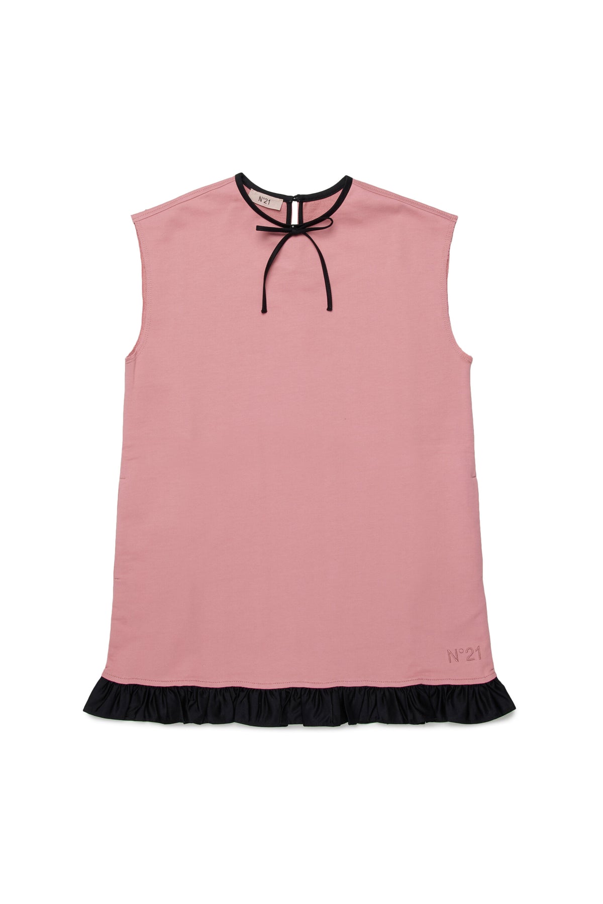 Dress with ruffle and contrasting bow